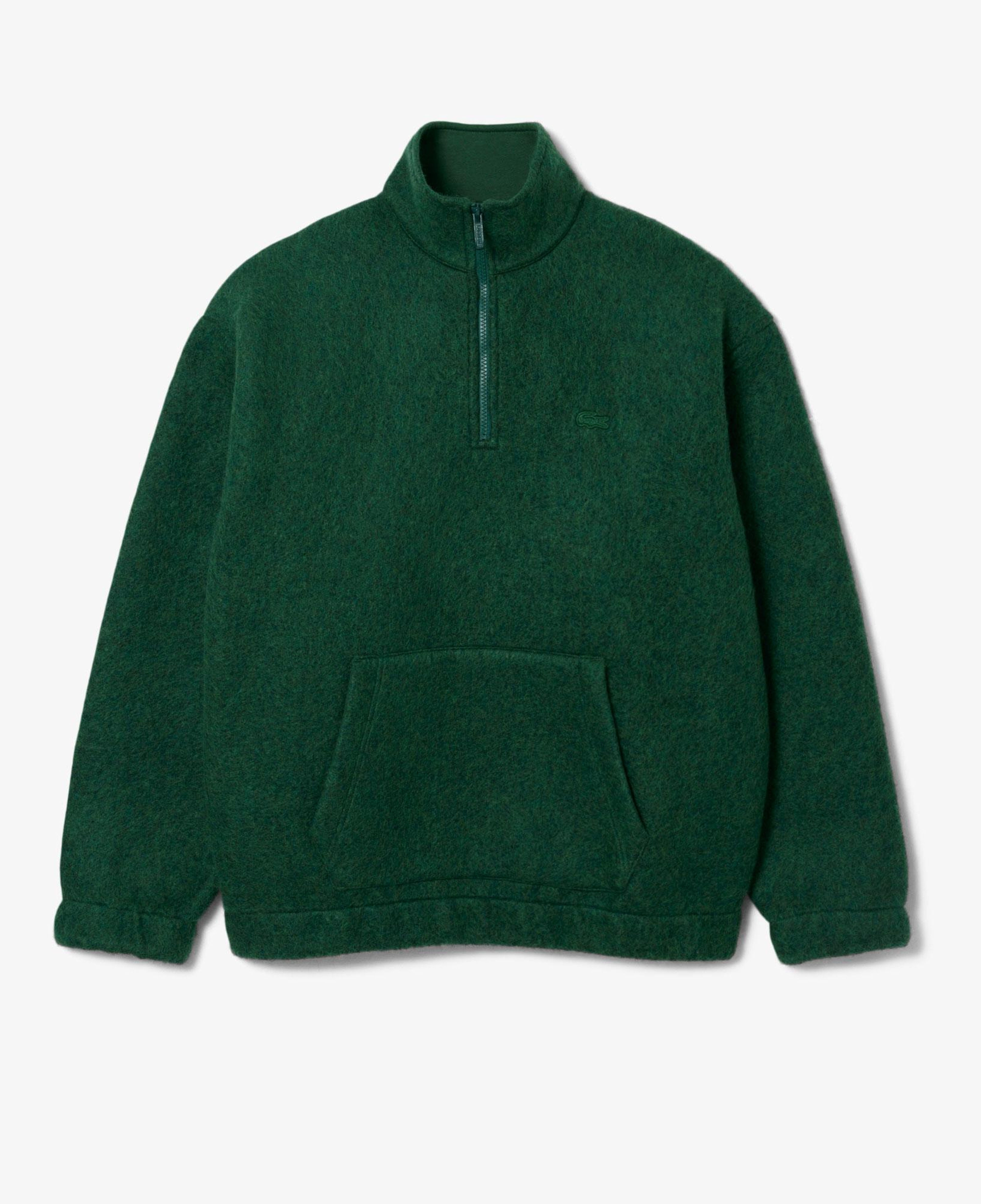 Erkek Loose Fit Yarım Fermuarlı Yeşil Sweatshirt