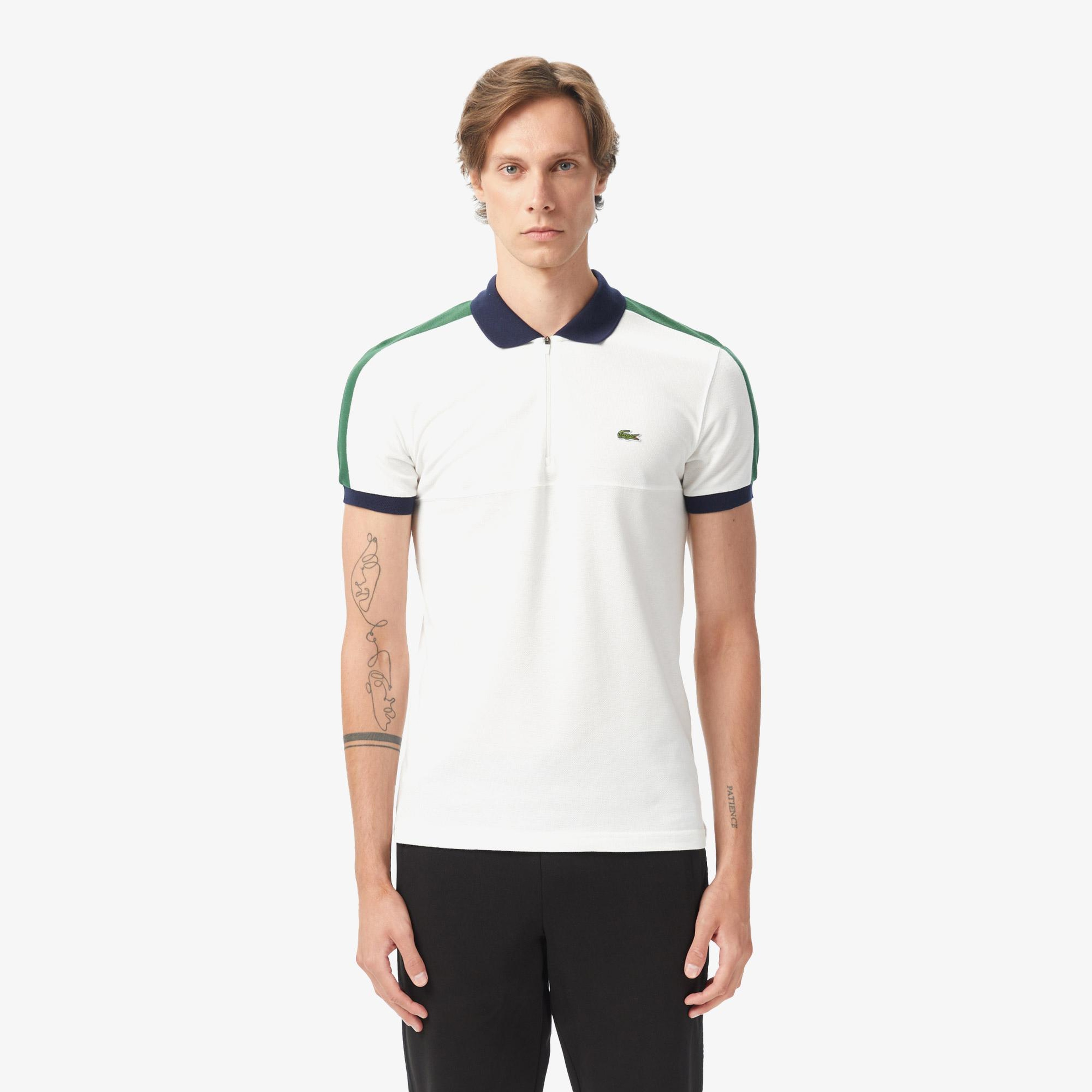 Erkek Regular Fit Renk Bloklu Beyaz Polo