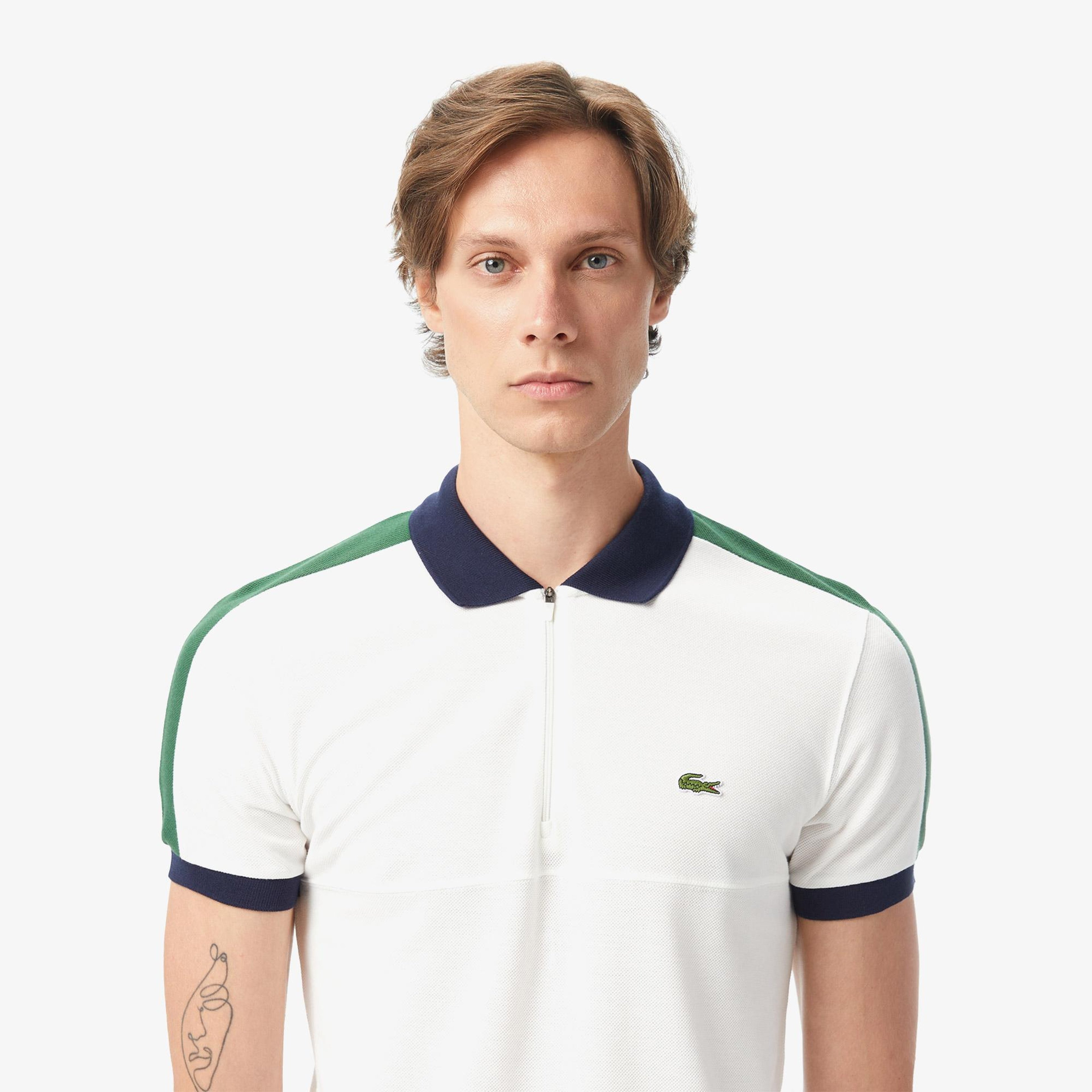 Erkek Regular Fit Renk Bloklu Beyaz Polo