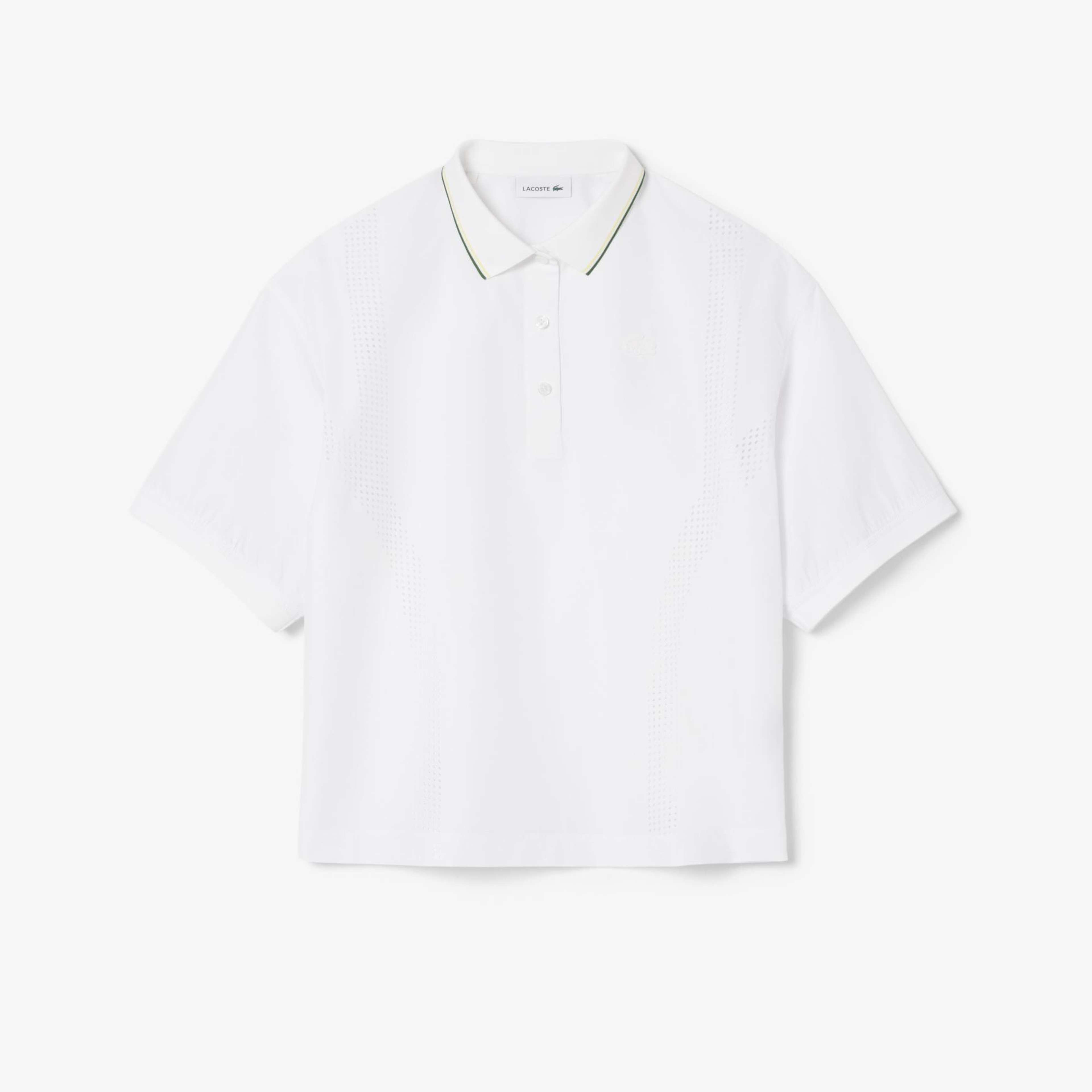 Kadın Oversize Fit Kısa Kollu Beyaz Polo