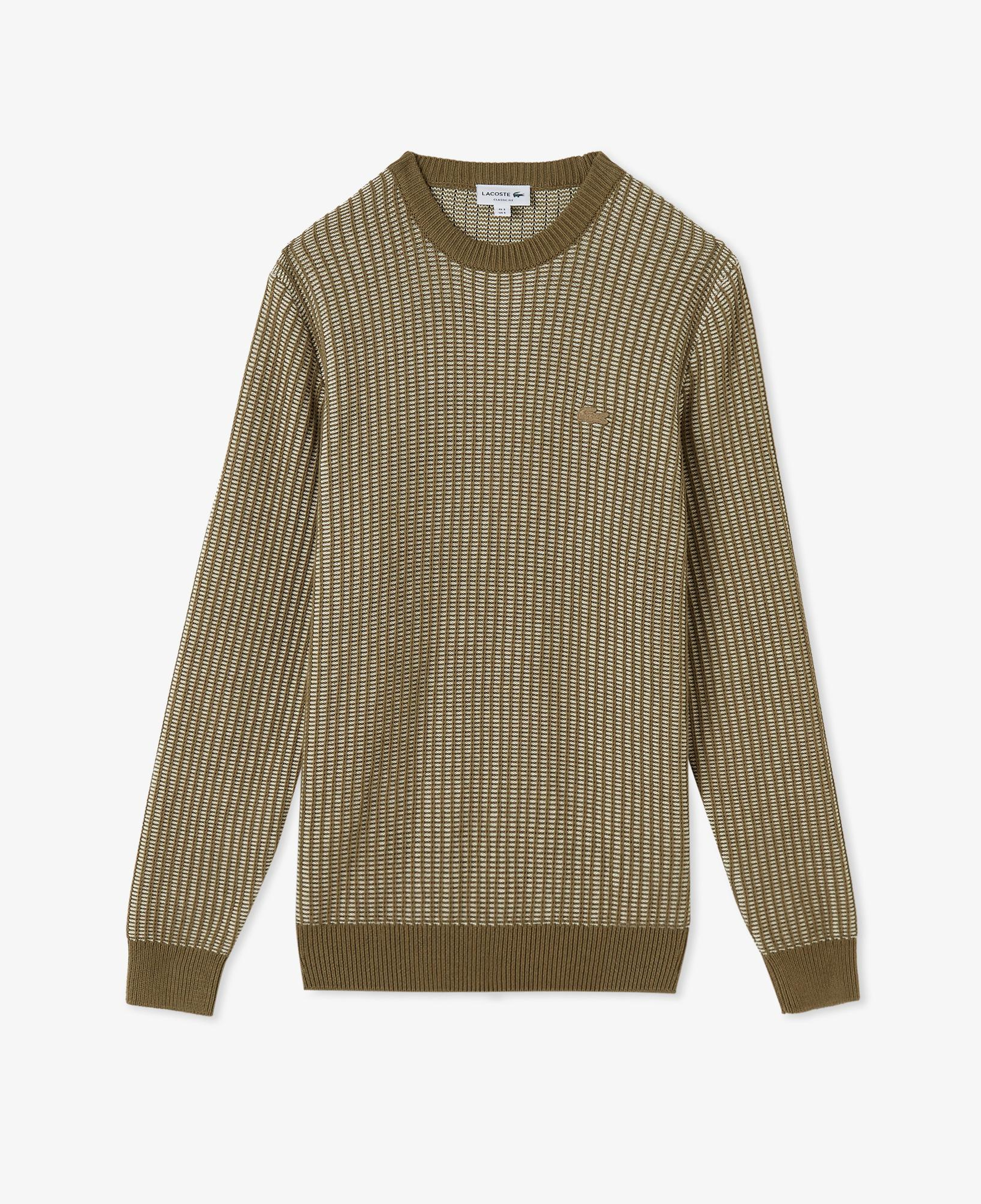 Erkek Classic Fit Bisiklet Yaka Desenli Haki Kazak