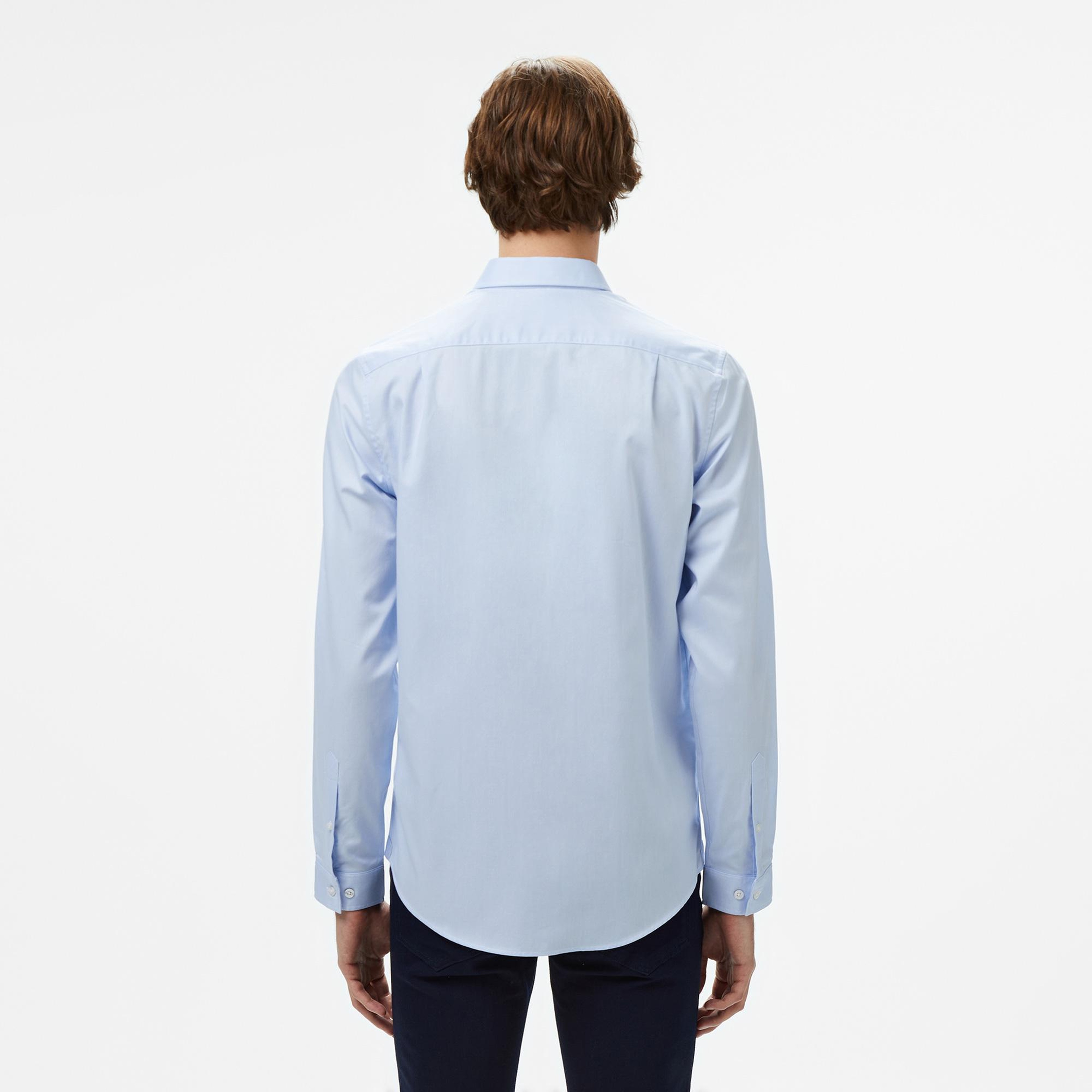 Erkek Slim Fit Düğmeli Yaka Açık Mavi Gömlek