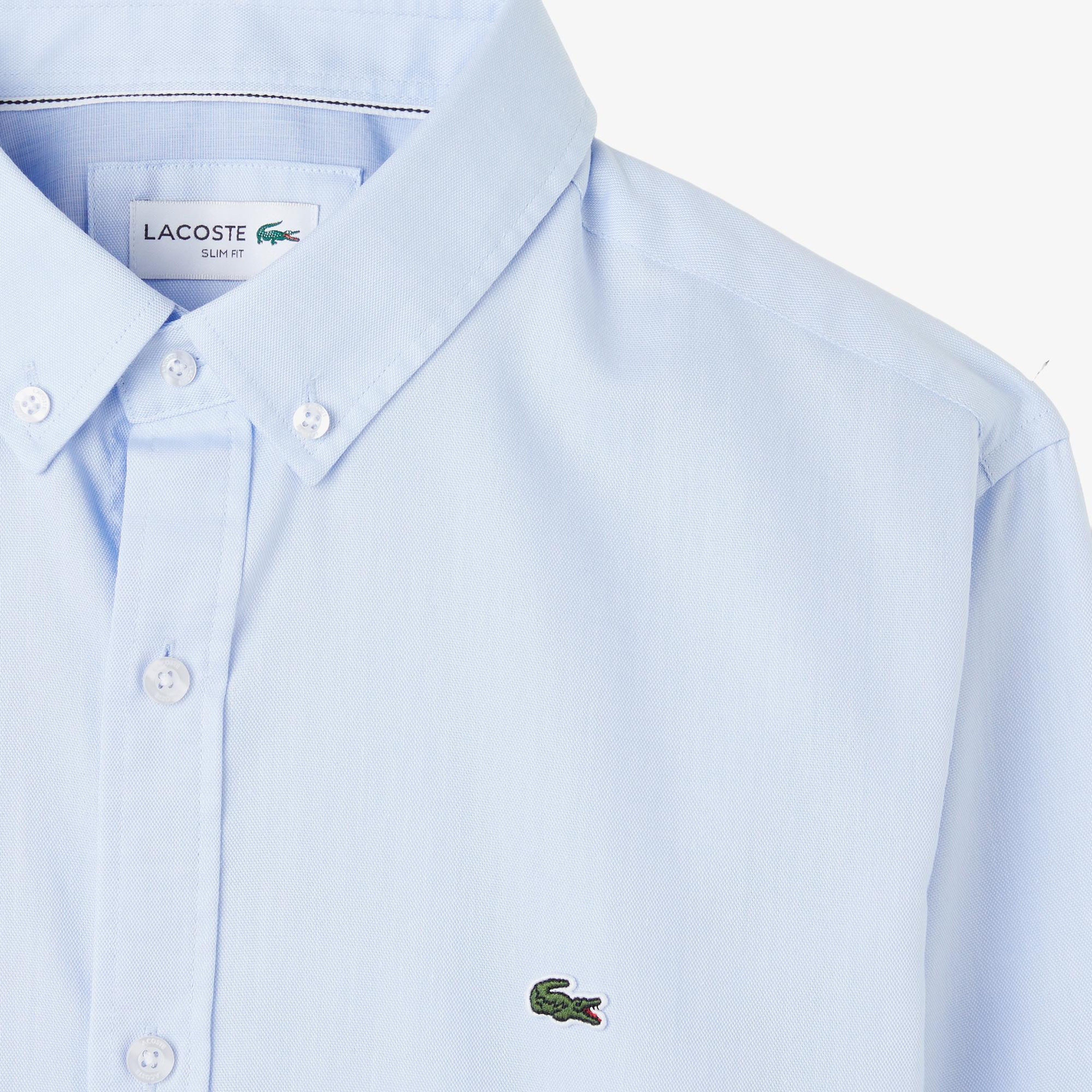 Erkek Slim Fit Düğmeli Yaka Açık Mavi Gömlek