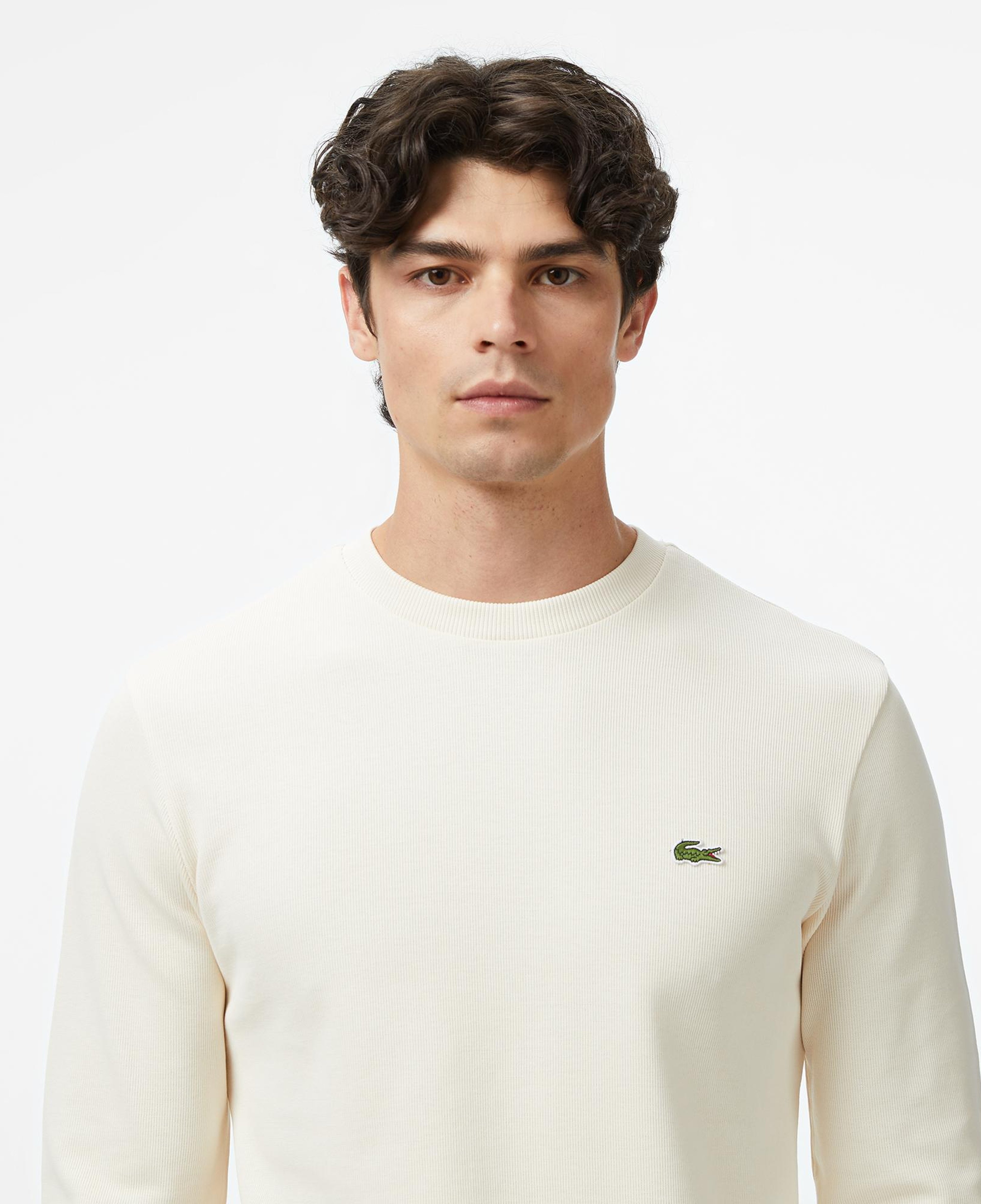 Erkek Classic Fit Uzun Kollu Bisiklet Yaka Krem T-Shirt