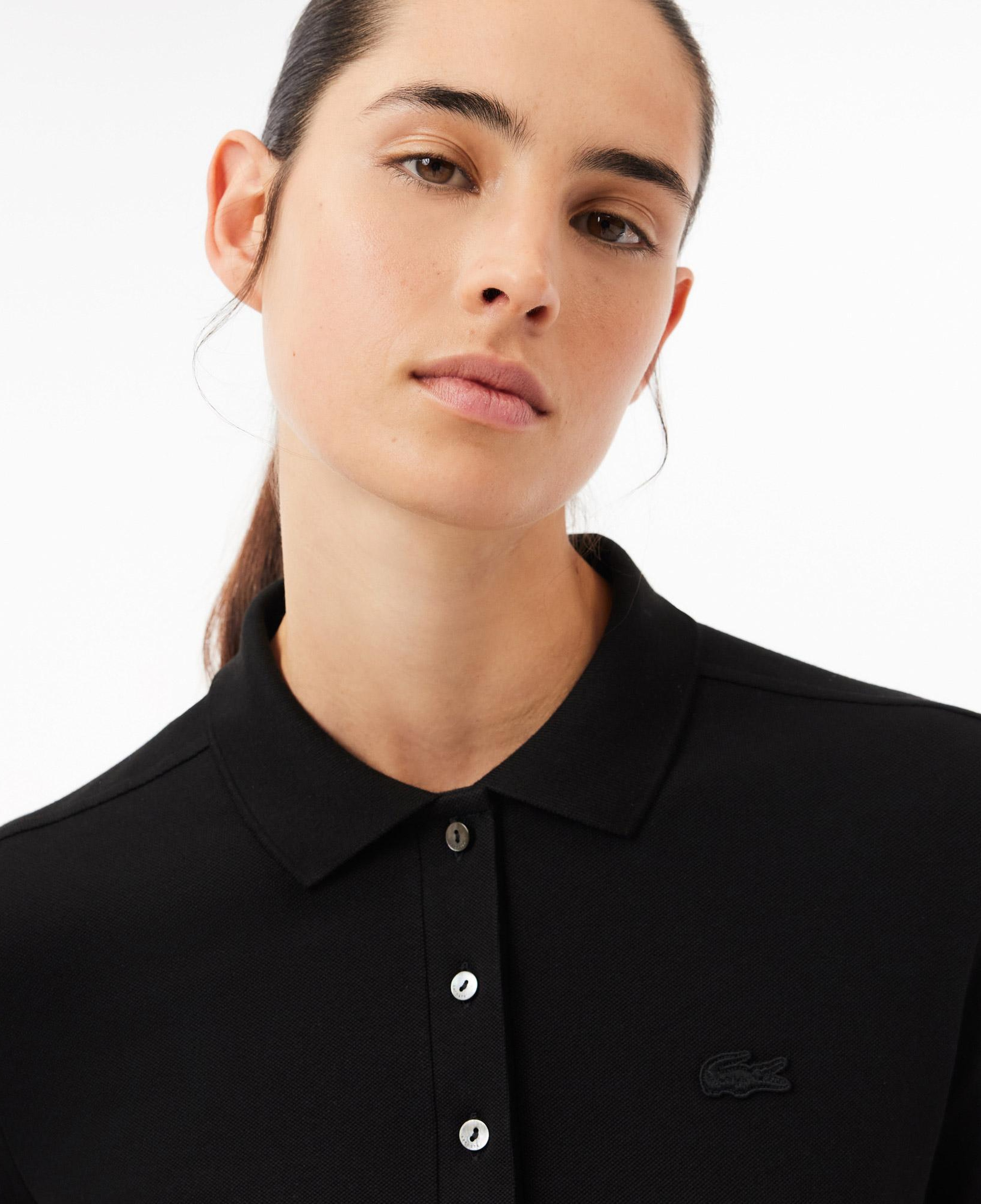 Kadın Slim Fit Uzun Kollu Siyah Polo