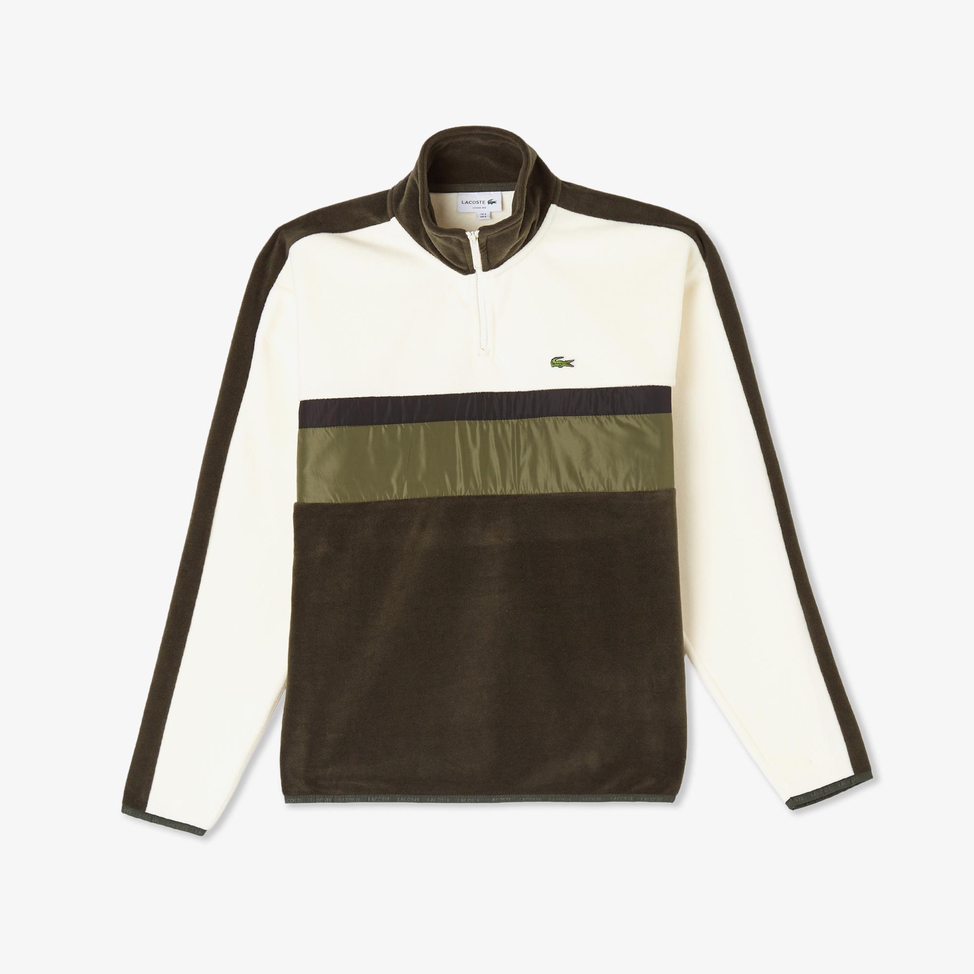 Erkek Loose Fit Renk Bloklu Haki Sweatshirt