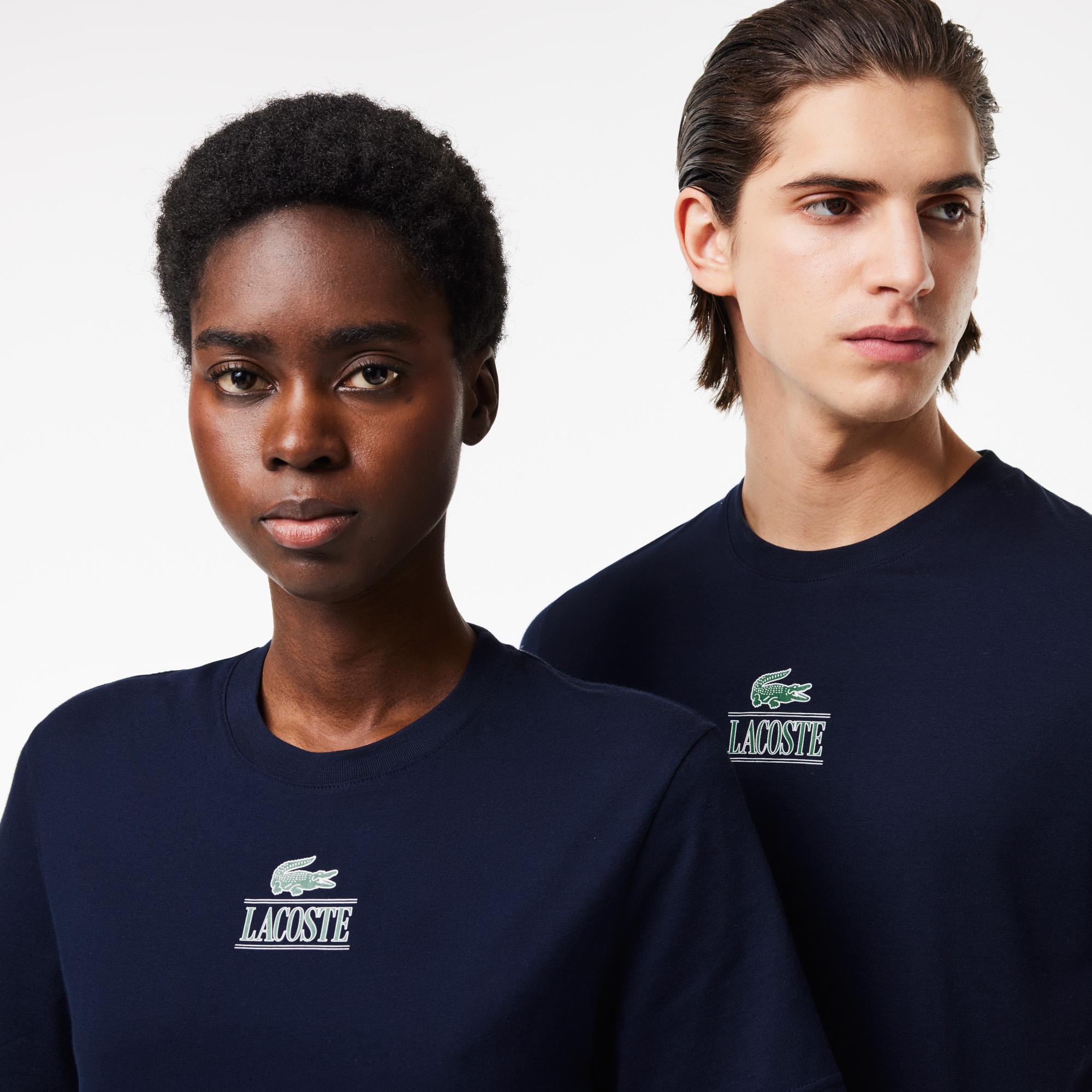 Unisex Regular Fit Bisiklet Yaka Baskılı Lacivert T-Shirt