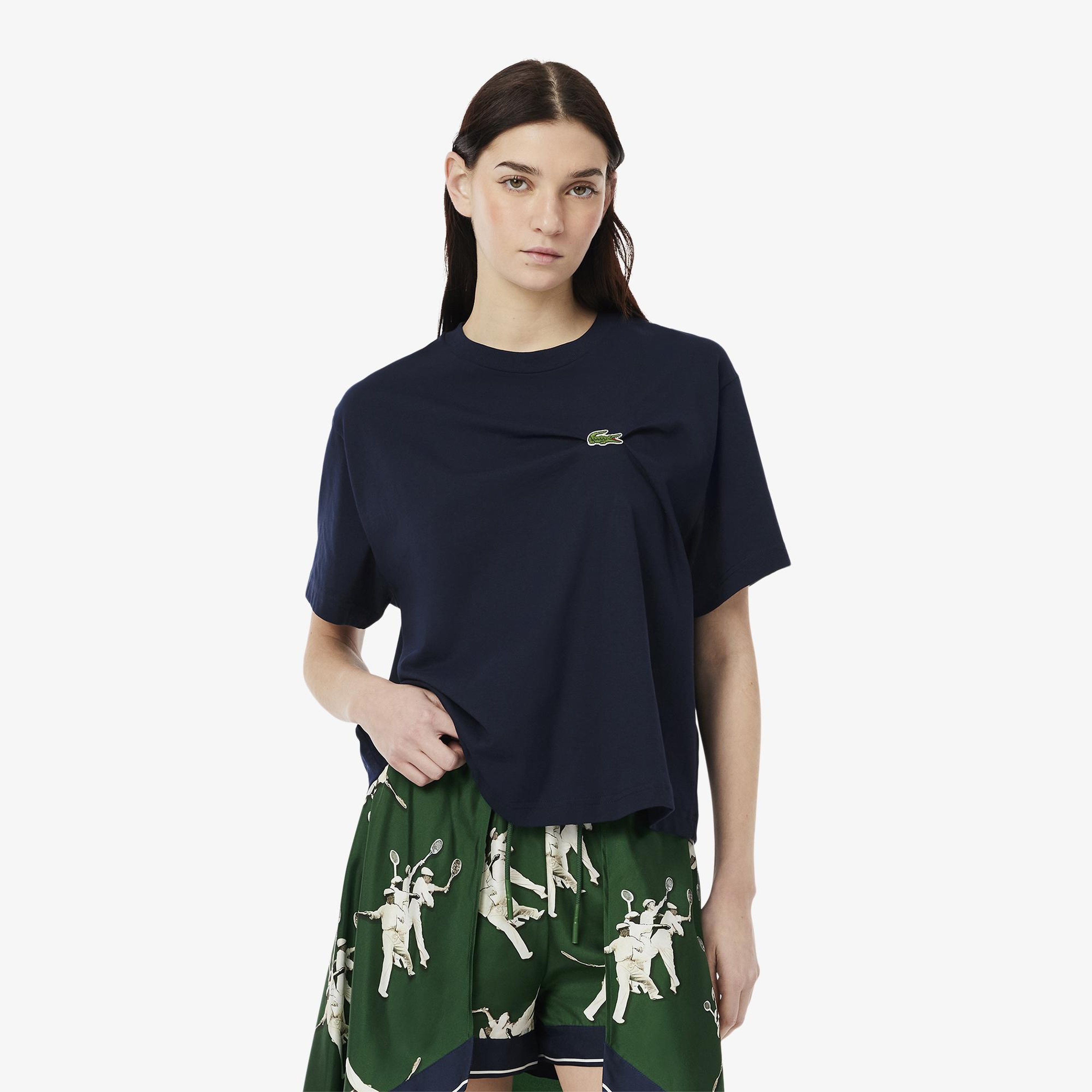 Kadın Oversize Fit Bisiklet Yaka Lacivert T-Shirt