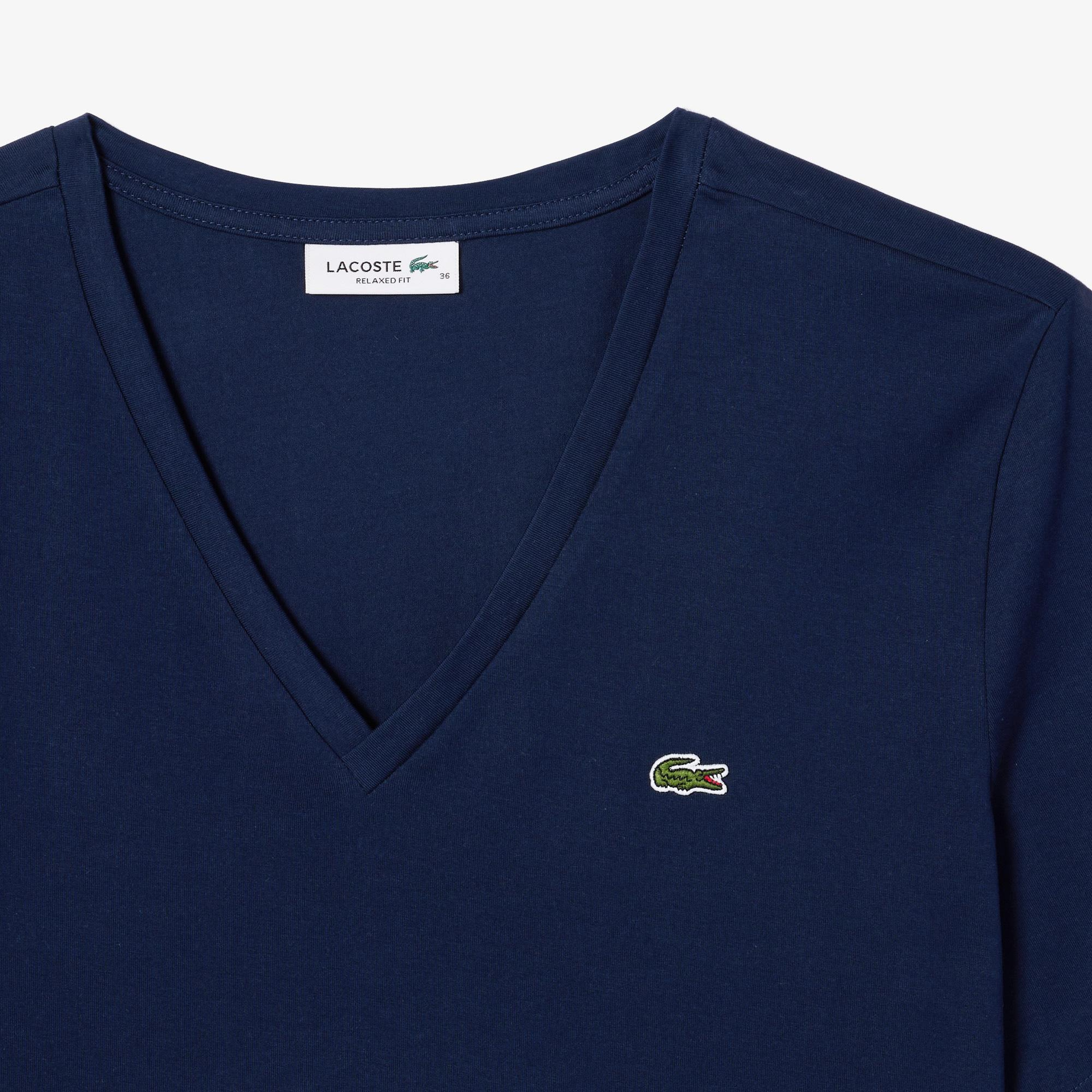 Kadın Relaxed Fit V Yaka Lacivert T-Shirt