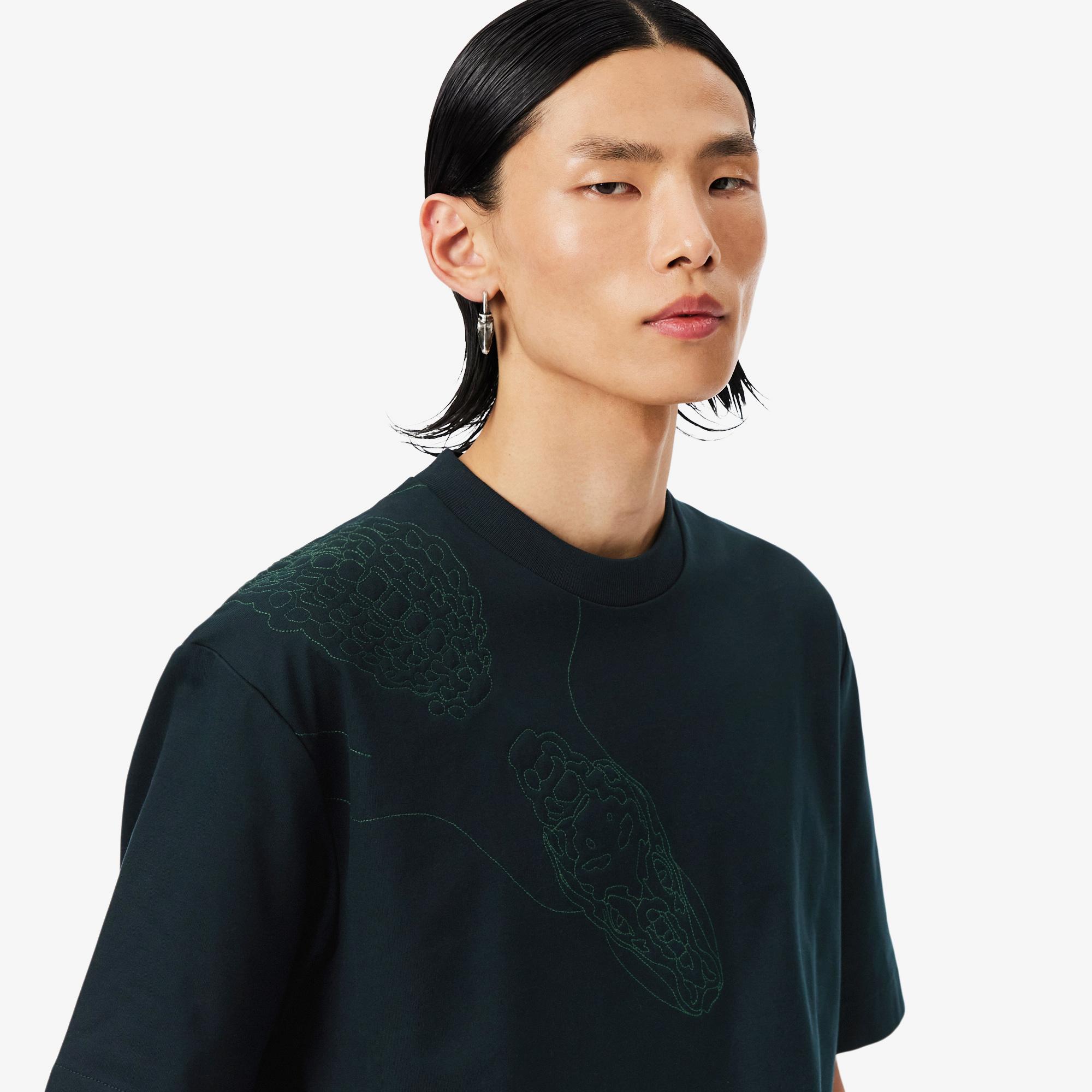 FW25 RUNWAY Erkek Relaxed Fit Bisiklet Yaka Baskılı Koyu Yeşil T-Shirt