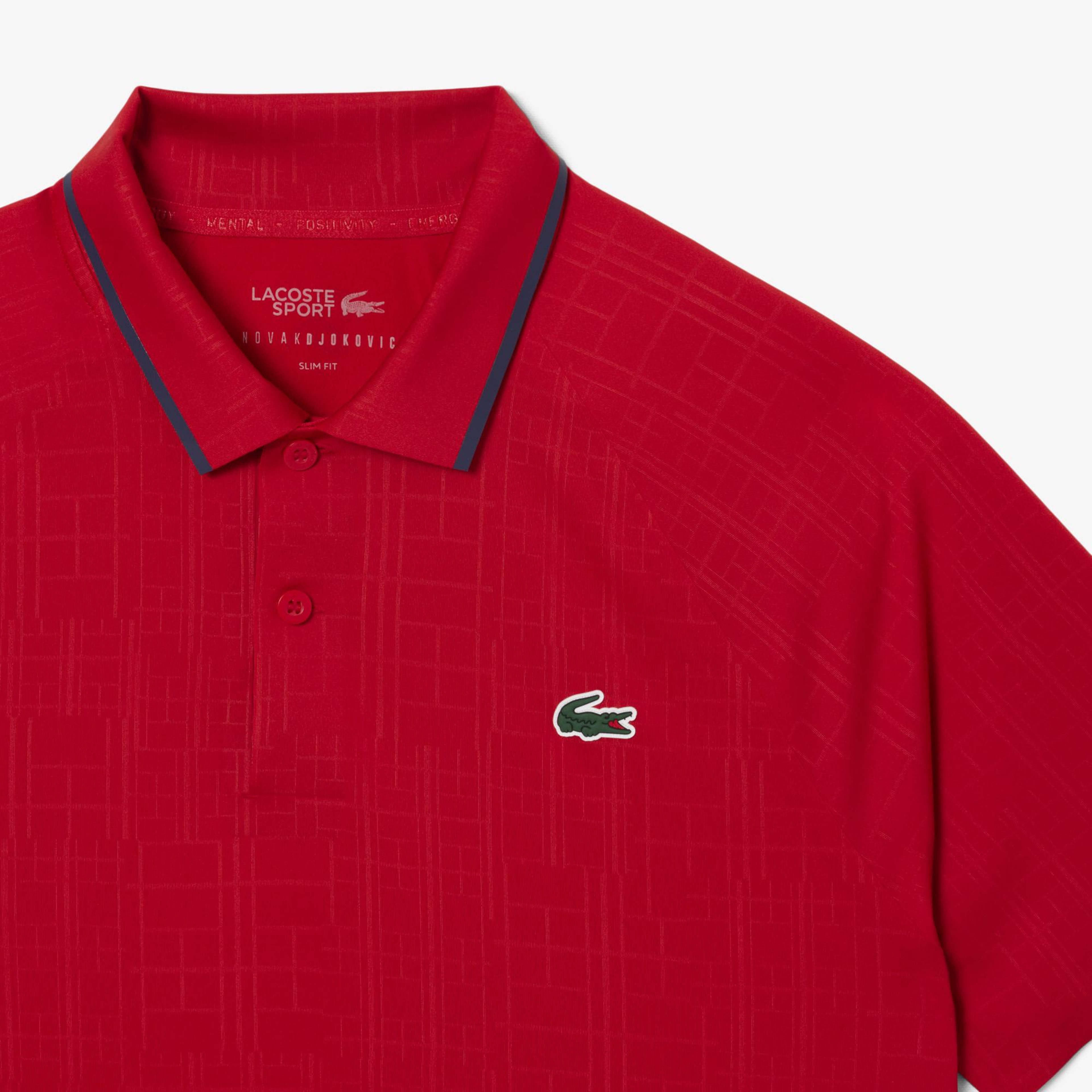 Tennis x Novak Djokovic Erkek Slim Fit Desenli Kırmızı Polo