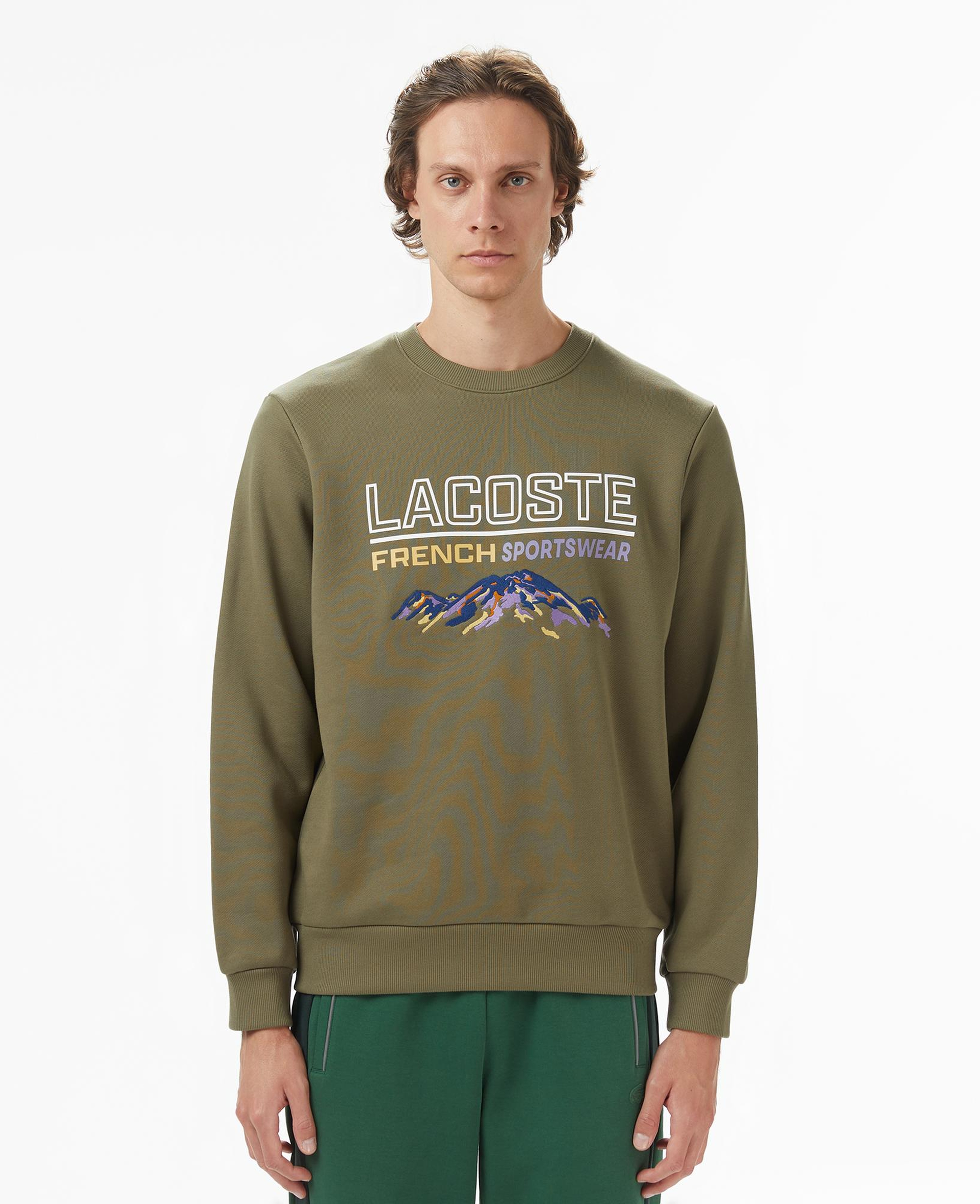 Erkek Classic Fit Bisiklet Yaka Baskılı Haki Sweatshirt