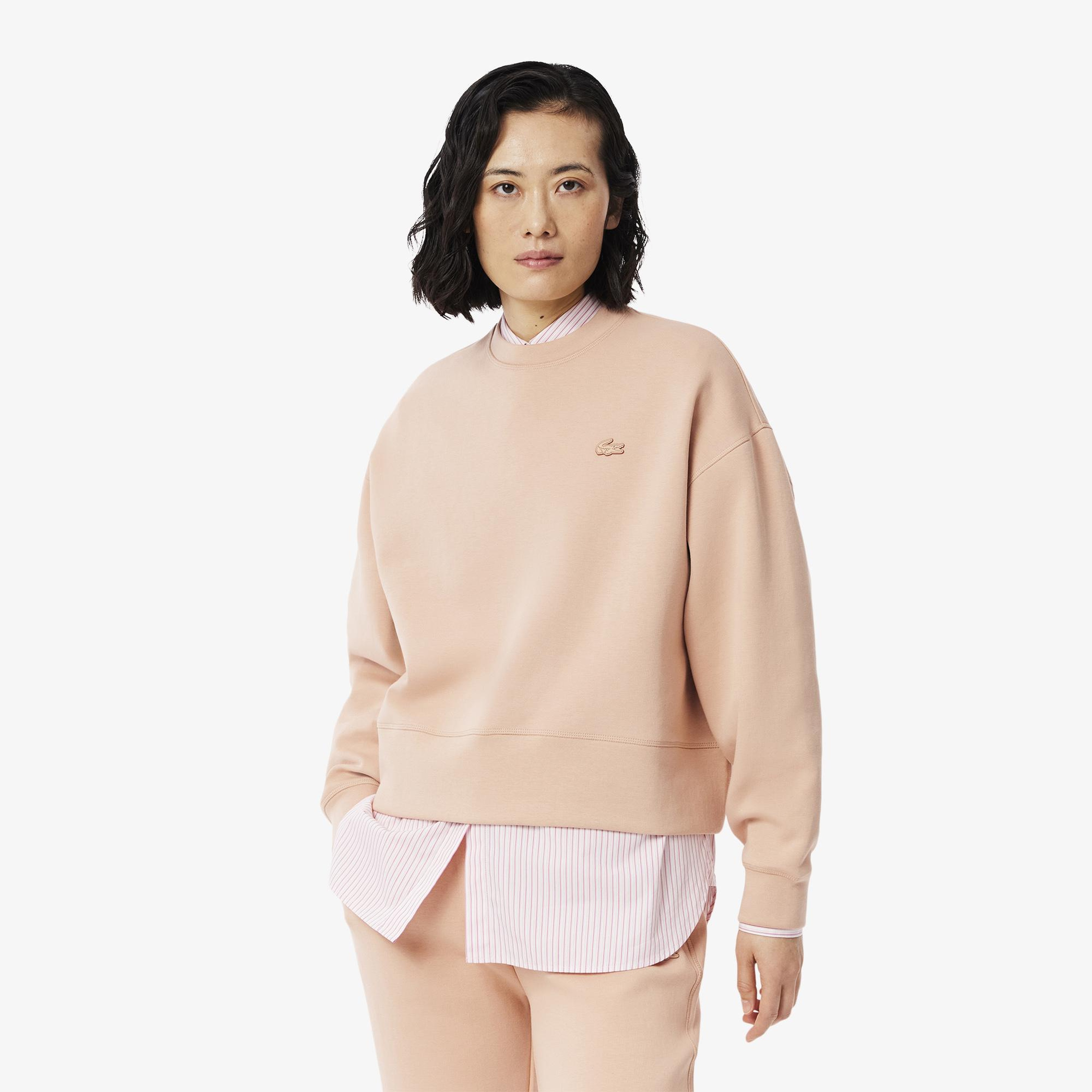 Kadın Oversize Fit Bisiklet Yaka Açık Kahverengi Sweatshirt