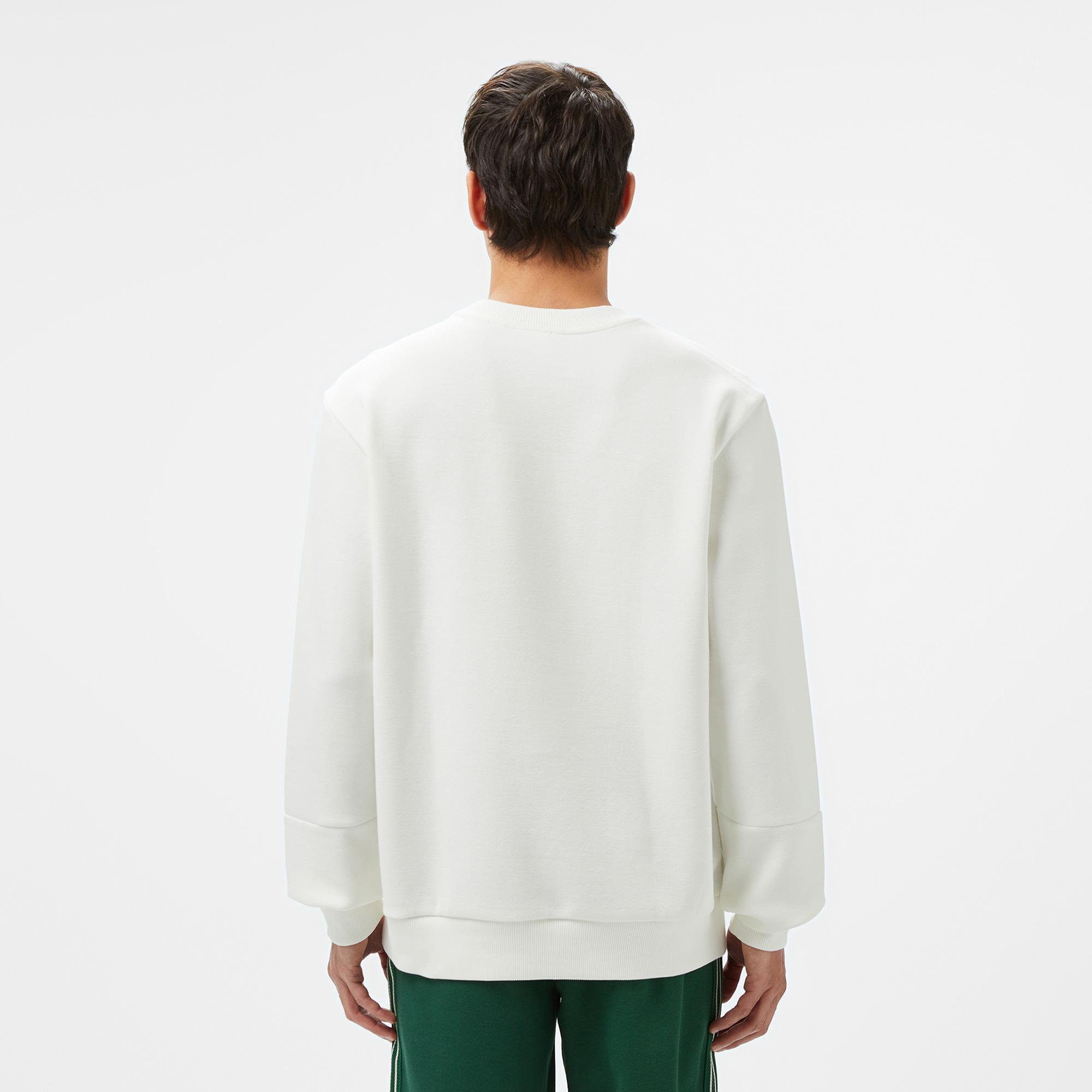 Erkek Classic Fit Bisiklet Yaka Baskılı Beyaz Sweatshirt