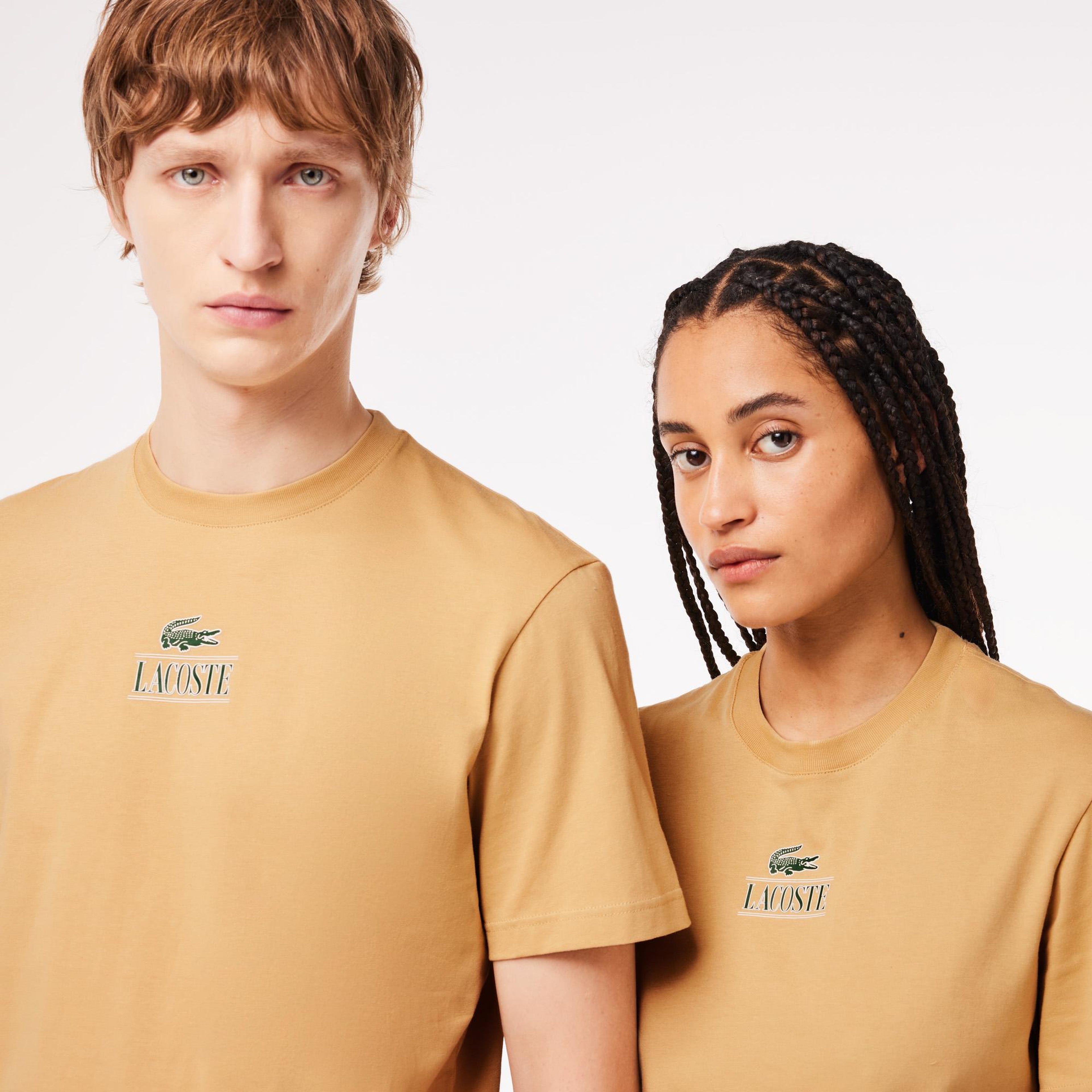 Unisex Regular Fit Bisiklet Yaka Bej T-Shirt