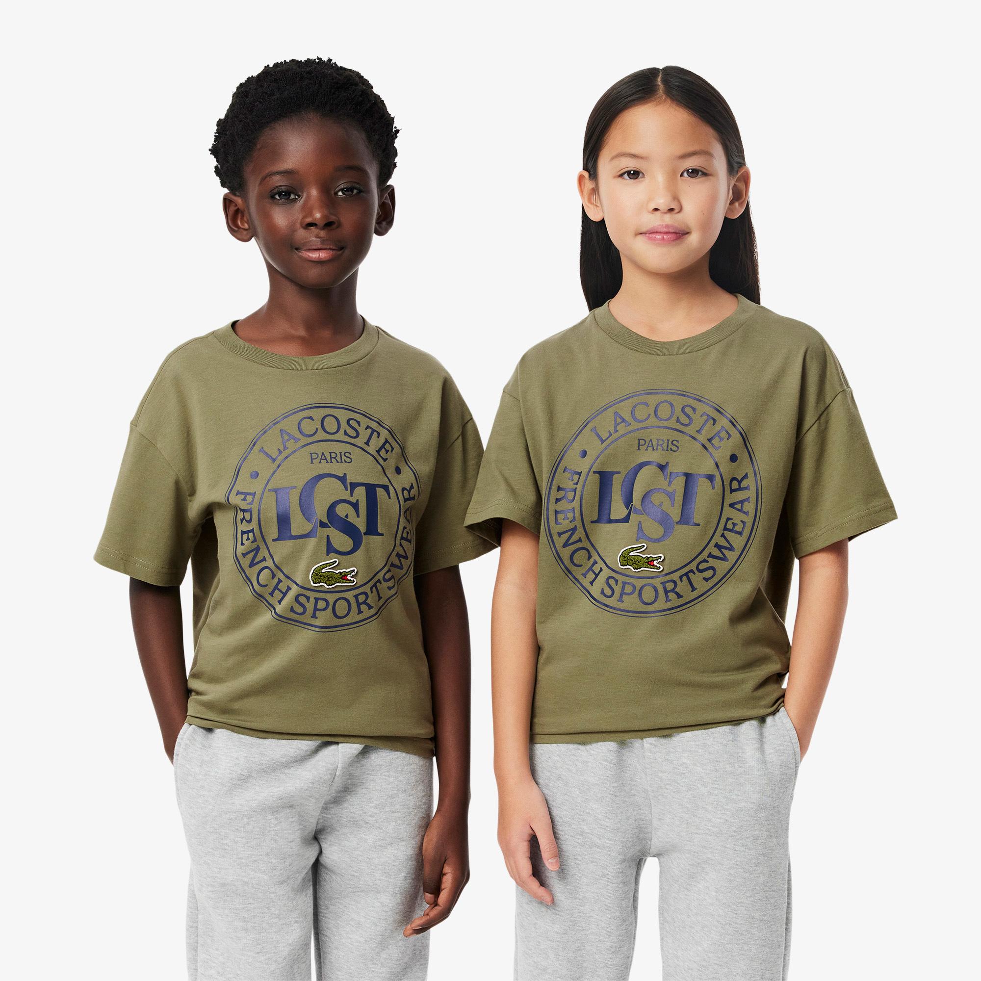 Çocuk Bisiklet Yaka Baskılı Haki T-Shirt