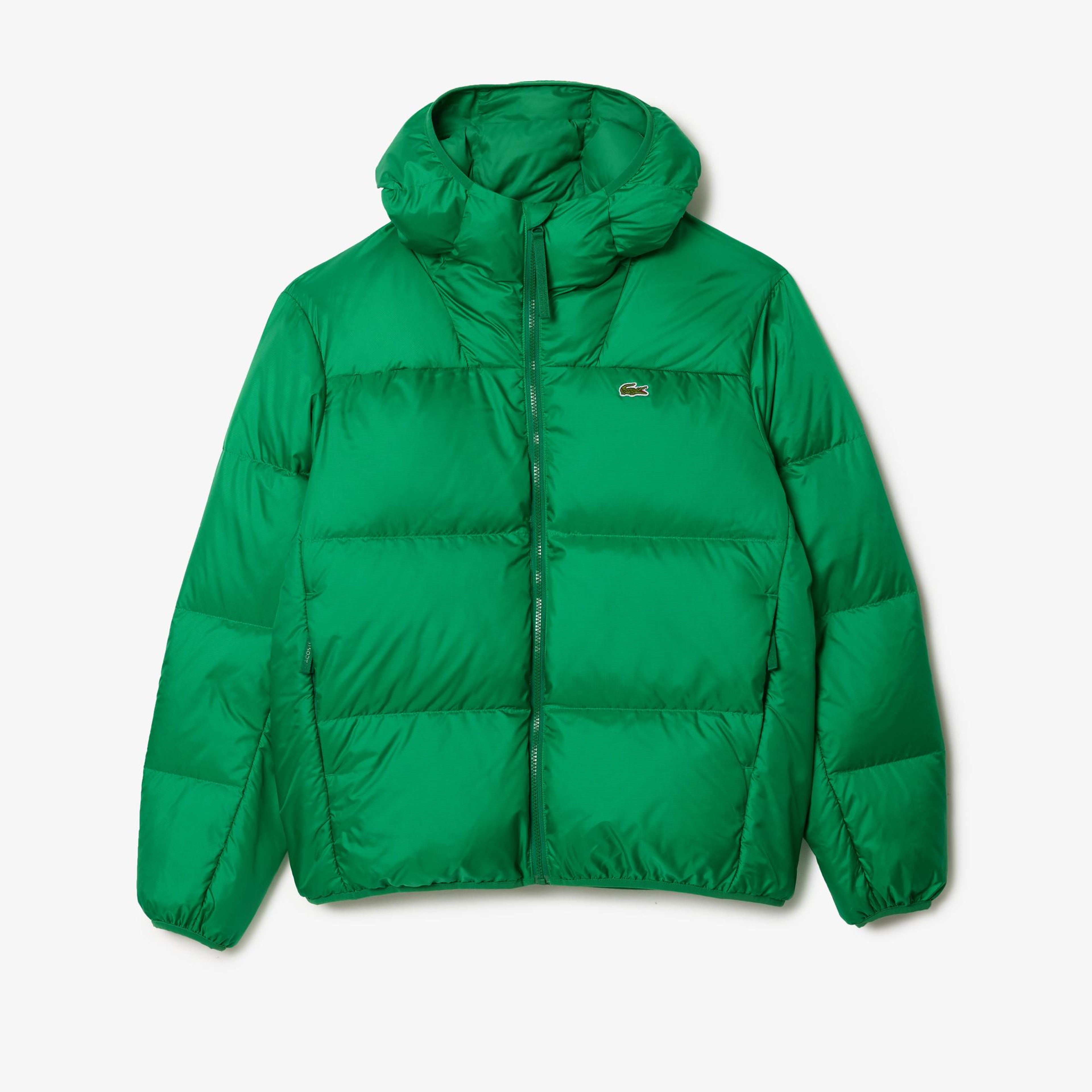 Erkek Relaxed Fit Kapüşonlu Yeşil Şişme Mont