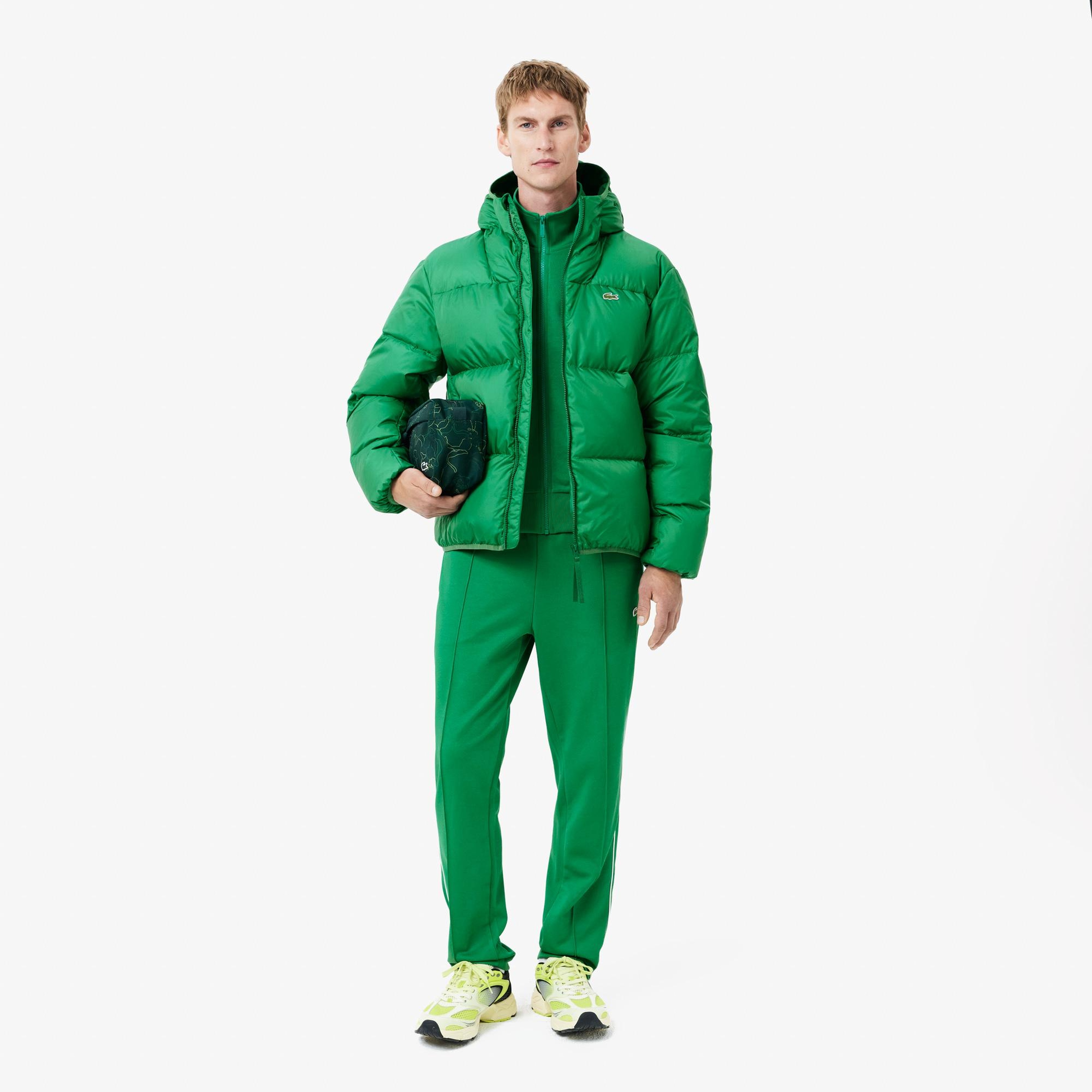 Erkek Relaxed Fit Kapüşonlu Yeşil Şişme Mont