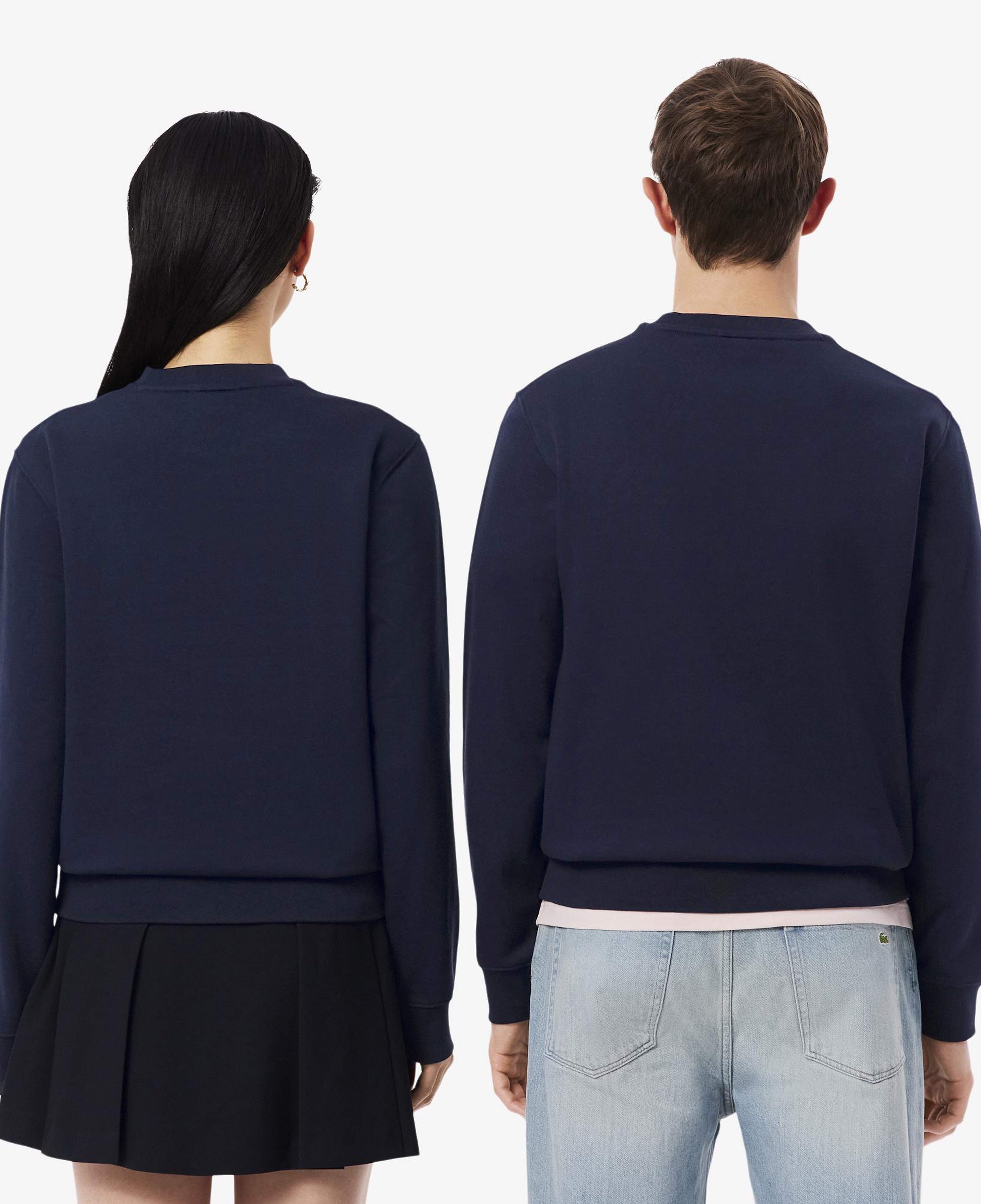 Unisex Classic Fit Bisiklet Yaka Baskılı Lacivert Sweatshirt