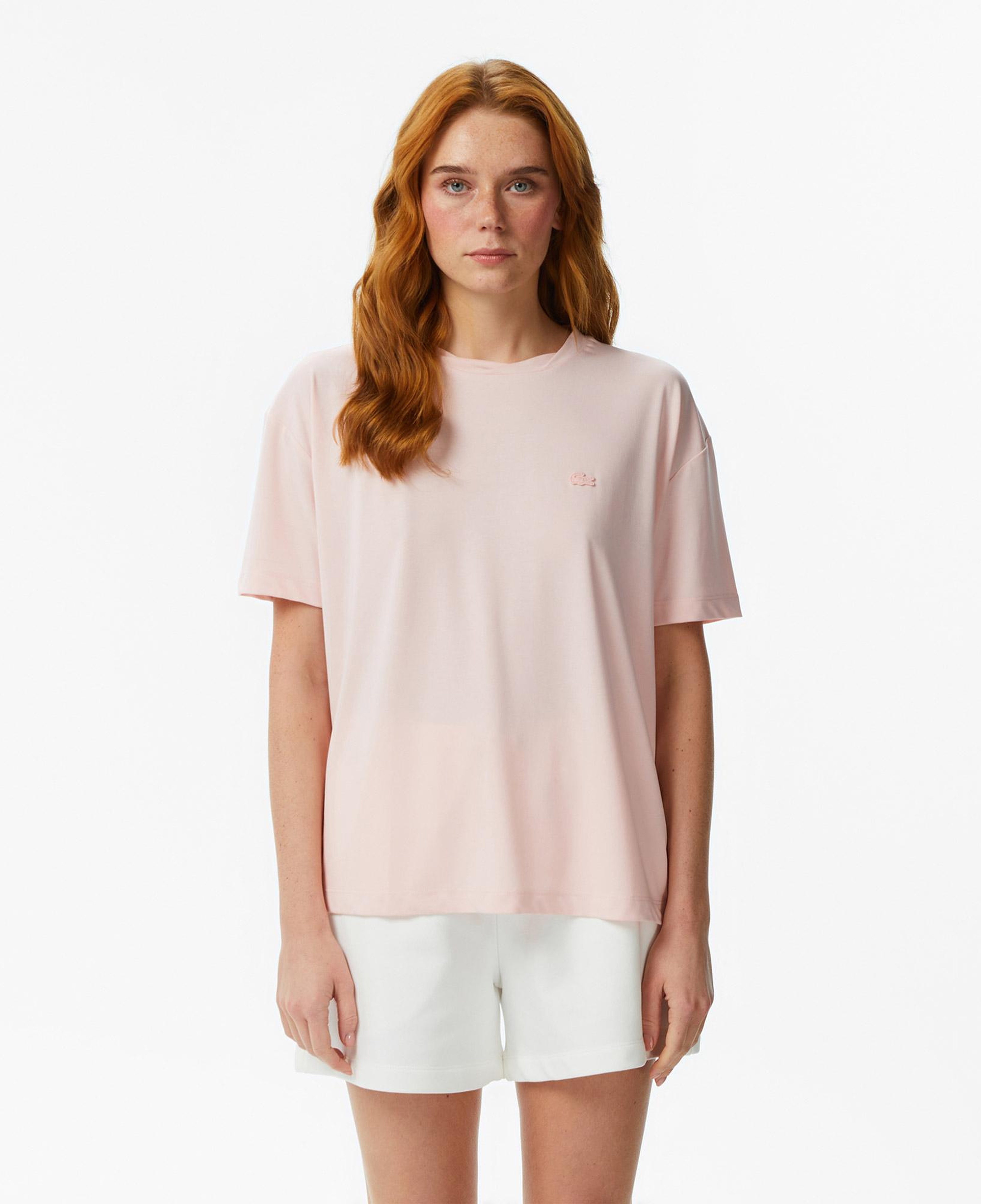 Kadın Relaxed Fit Bisiklet Yaka Açık Pembe T-Shirt