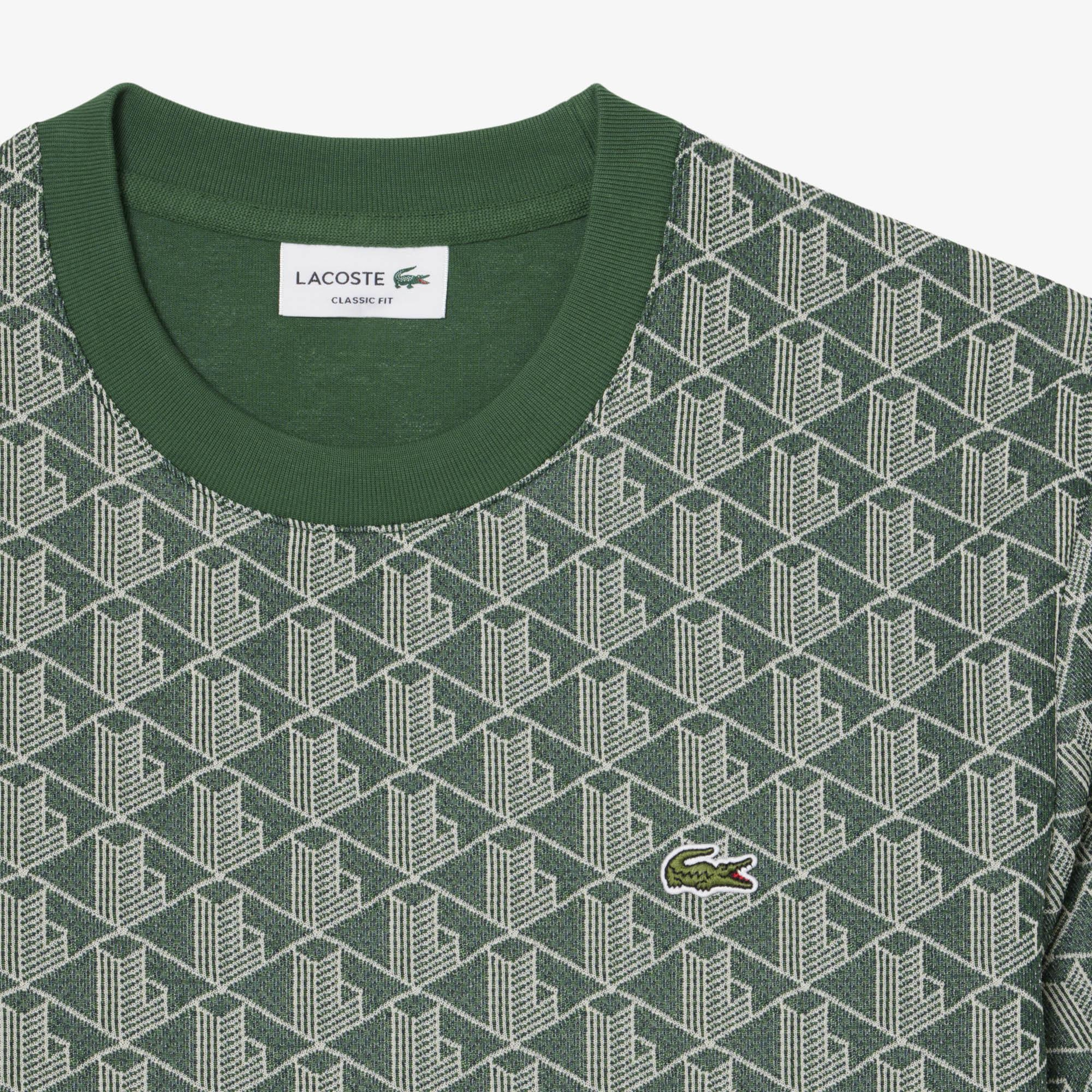 Erkek Classic Fit Bisiklet Yaka Monogram Koyu Yeşil T-Shirt