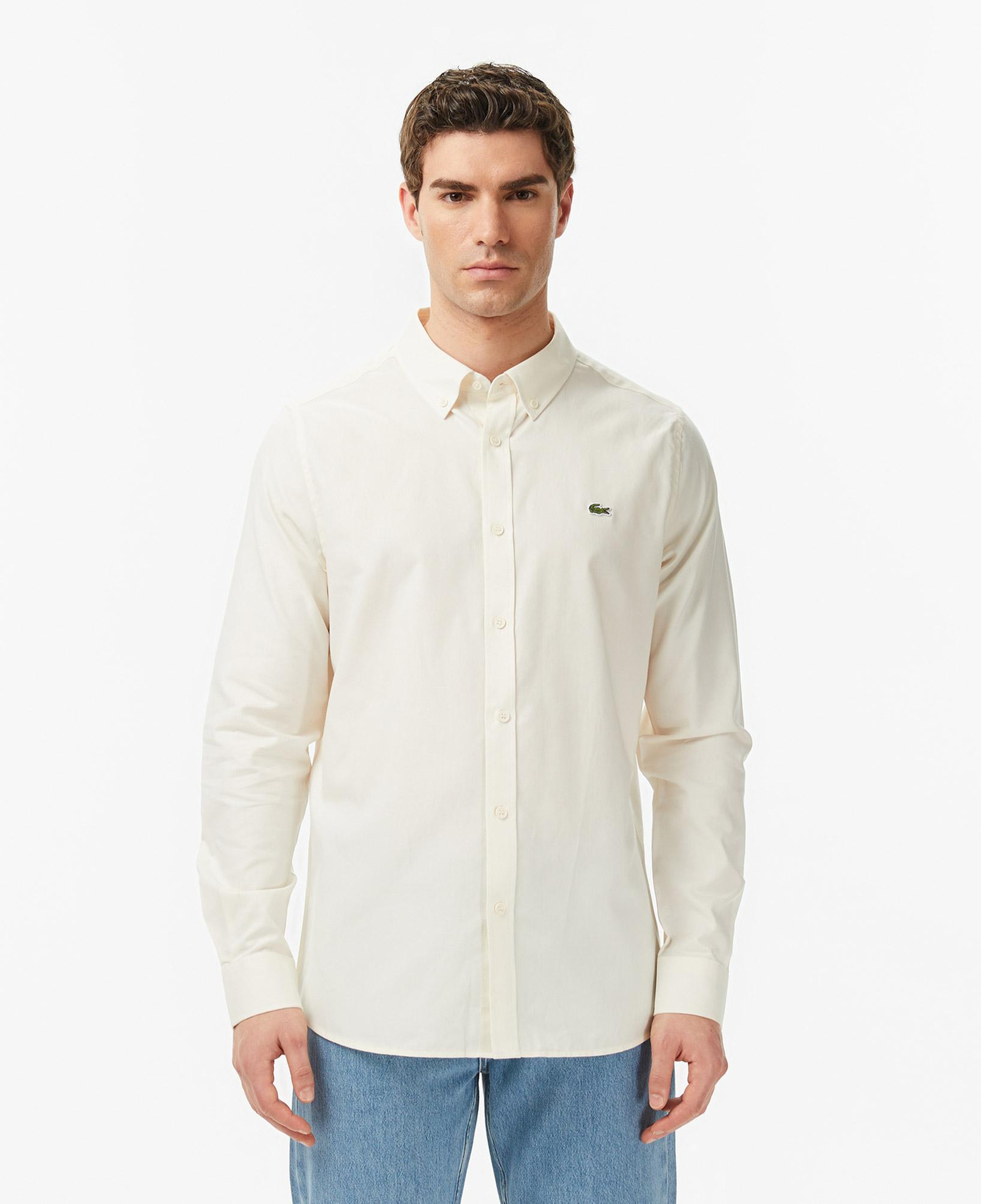 Erkek Slim Fit Düğmeli Yaka Bej Gömlek