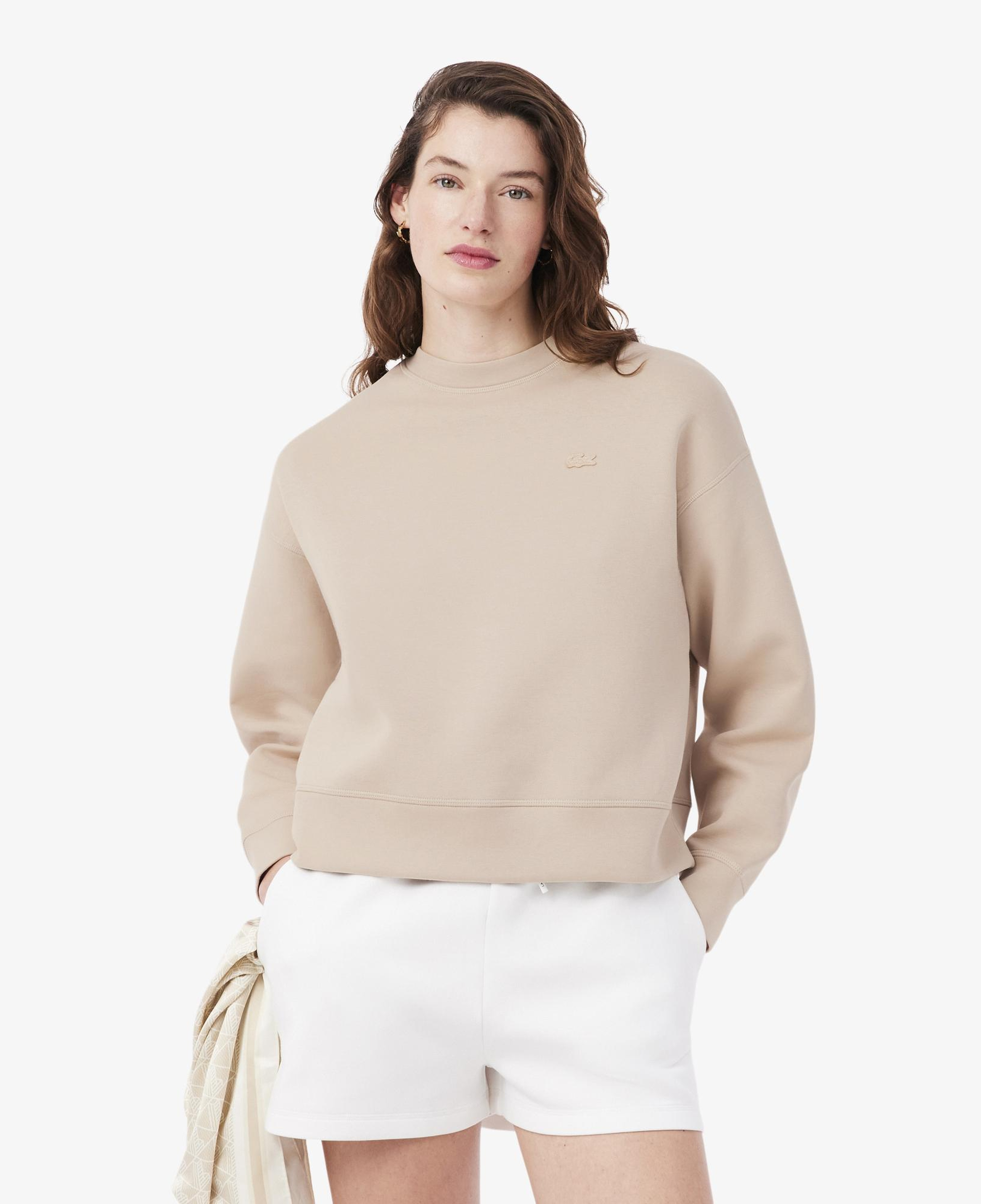 Kadın Oversize Fit Bisiklet Yaka Bej Sweatshirt