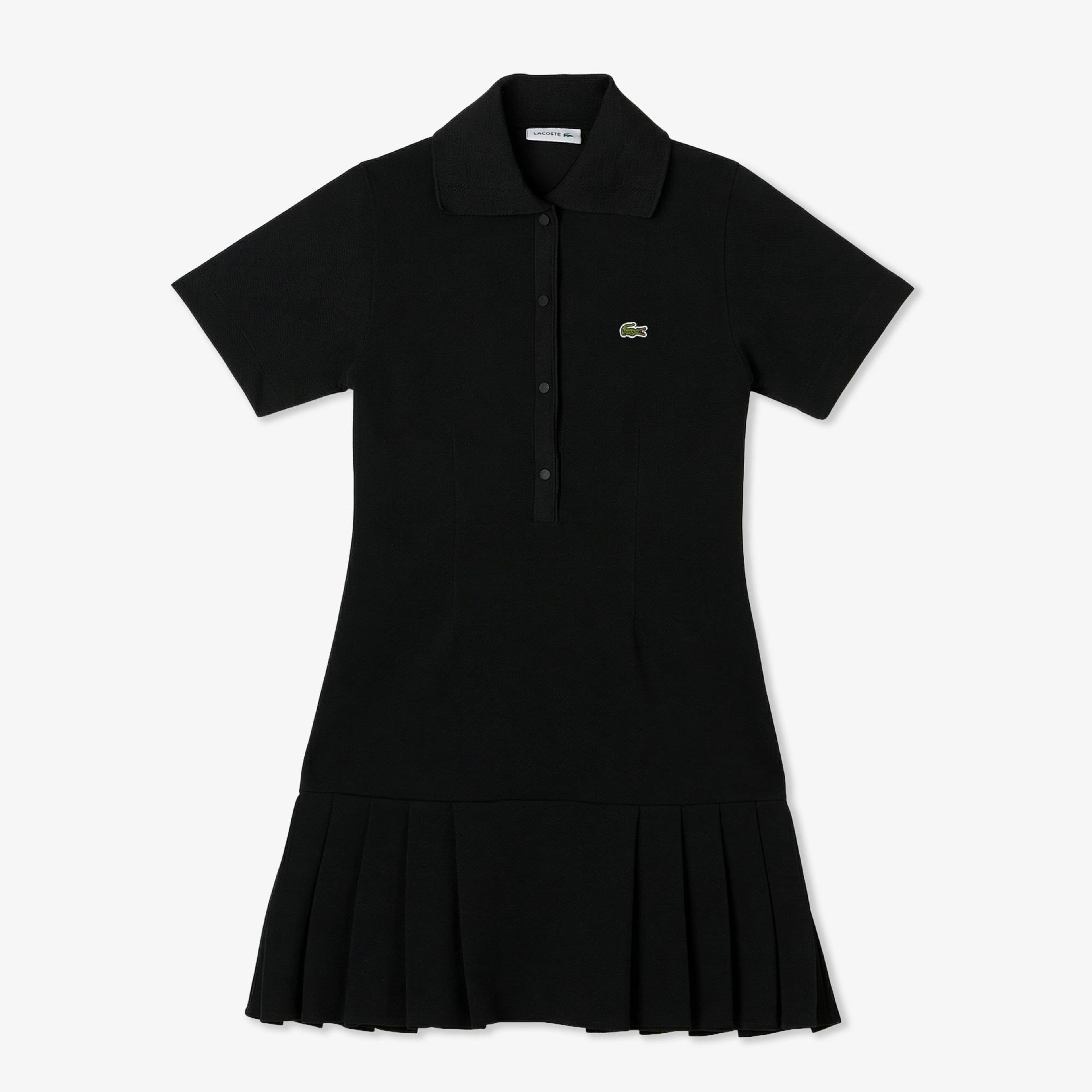 Kadın Classic Fit Kısa Kollu Polo Yaka Siyah Elbise