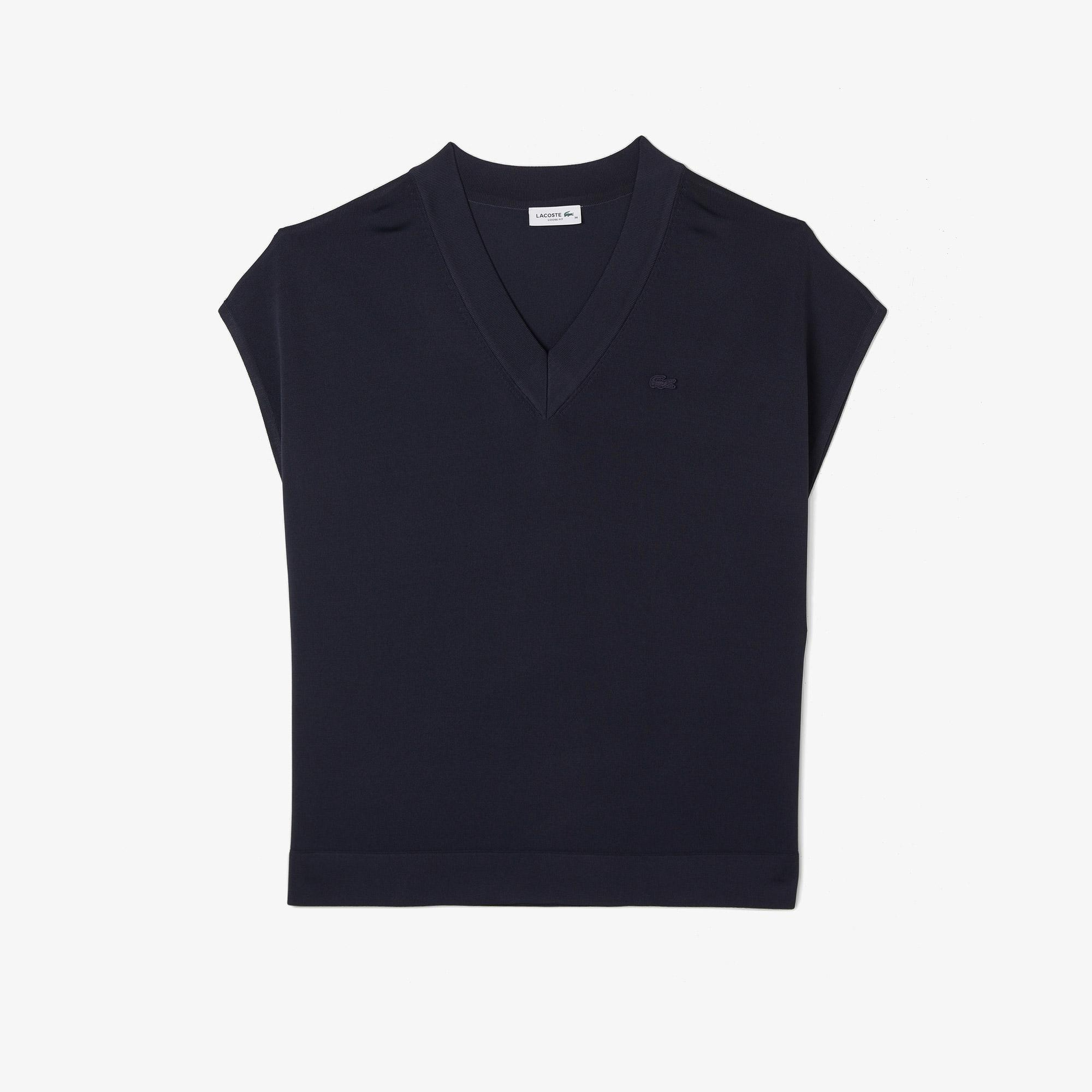 Kadın Relaxed Fit Kısa Kollu V Yaka Koyu Gri Triko