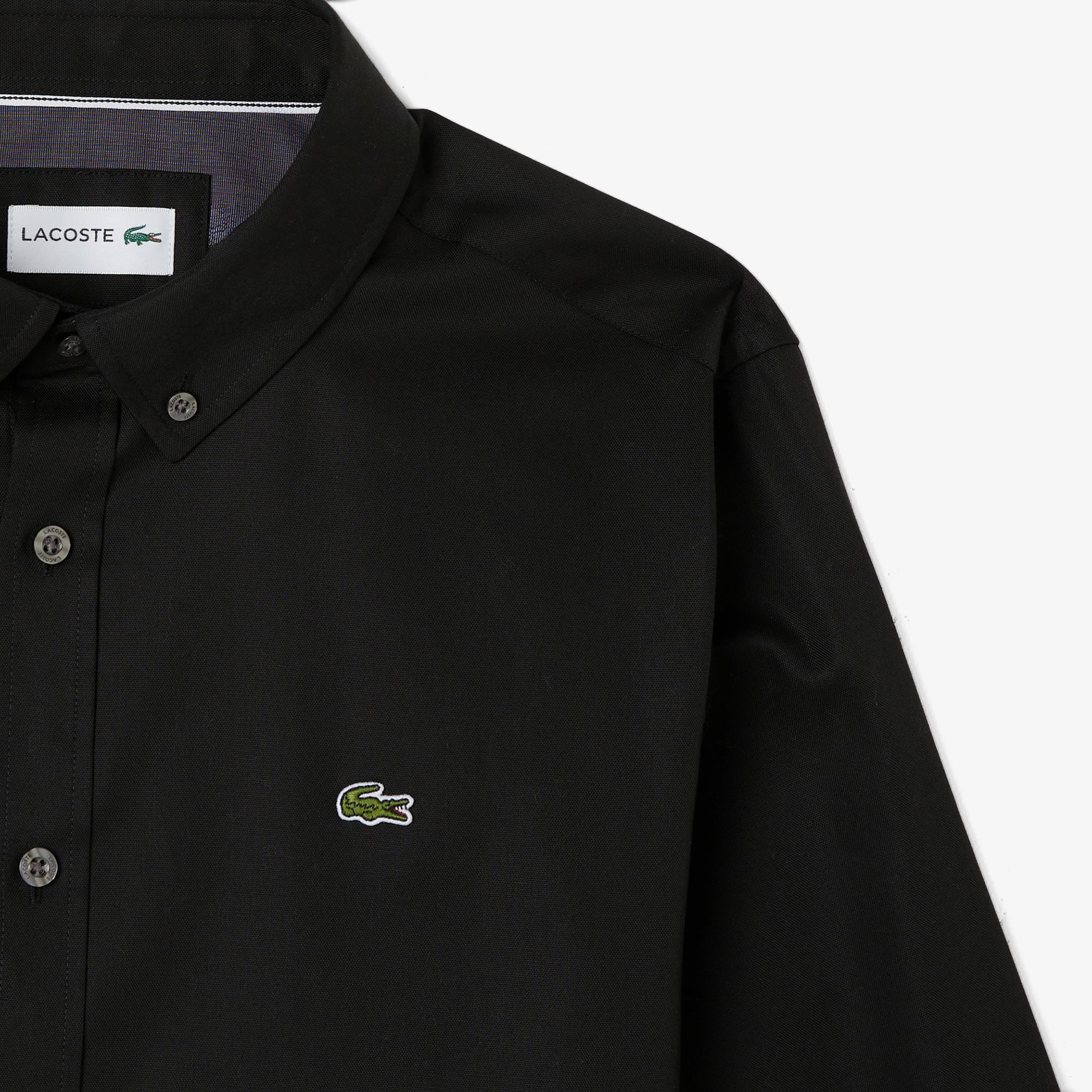 Erkek Slim Fit Düğmeli Yaka Siyah Gömlek