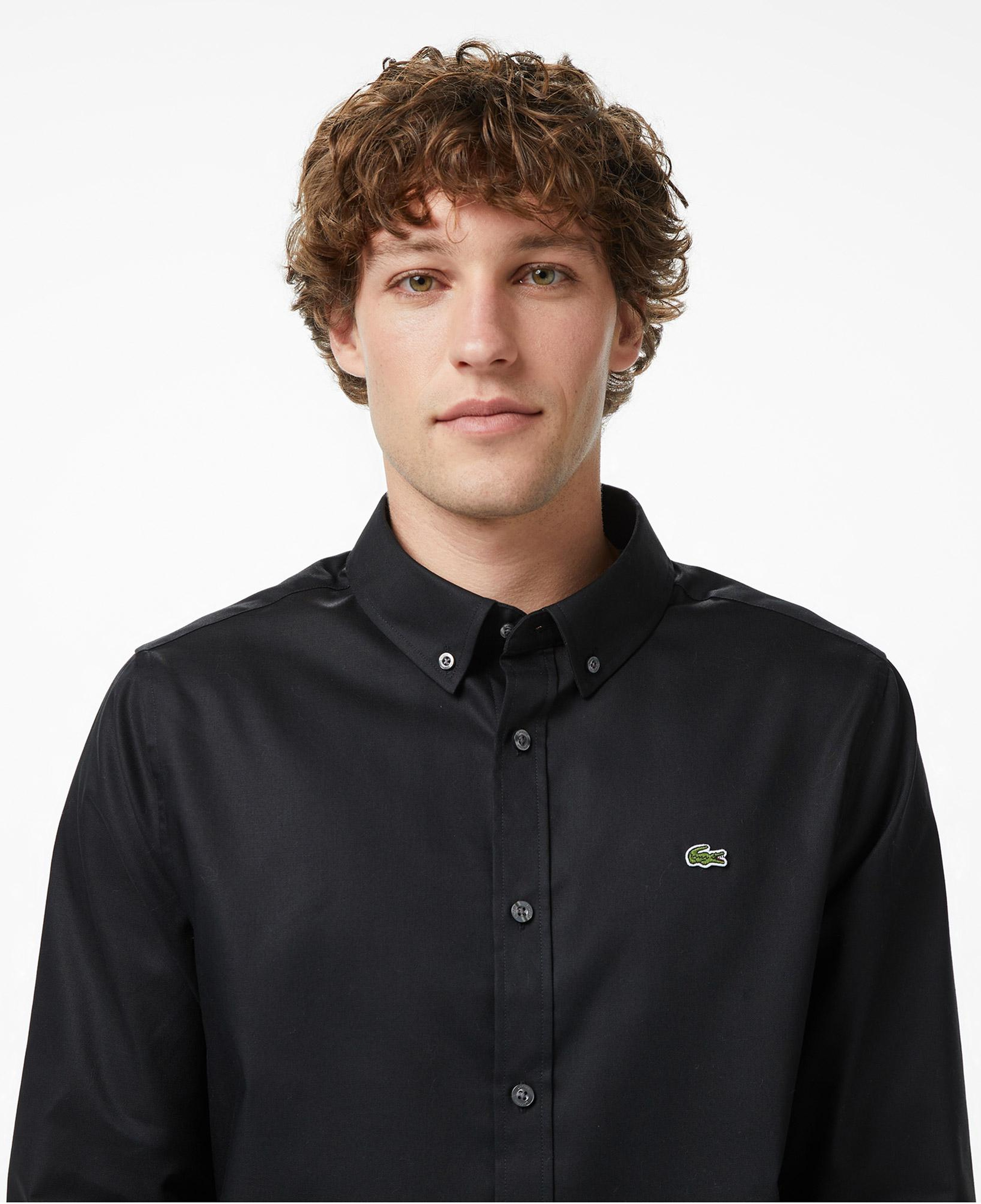 Erkek Slim Fit Düğmeli Yaka Siyah Gömlek