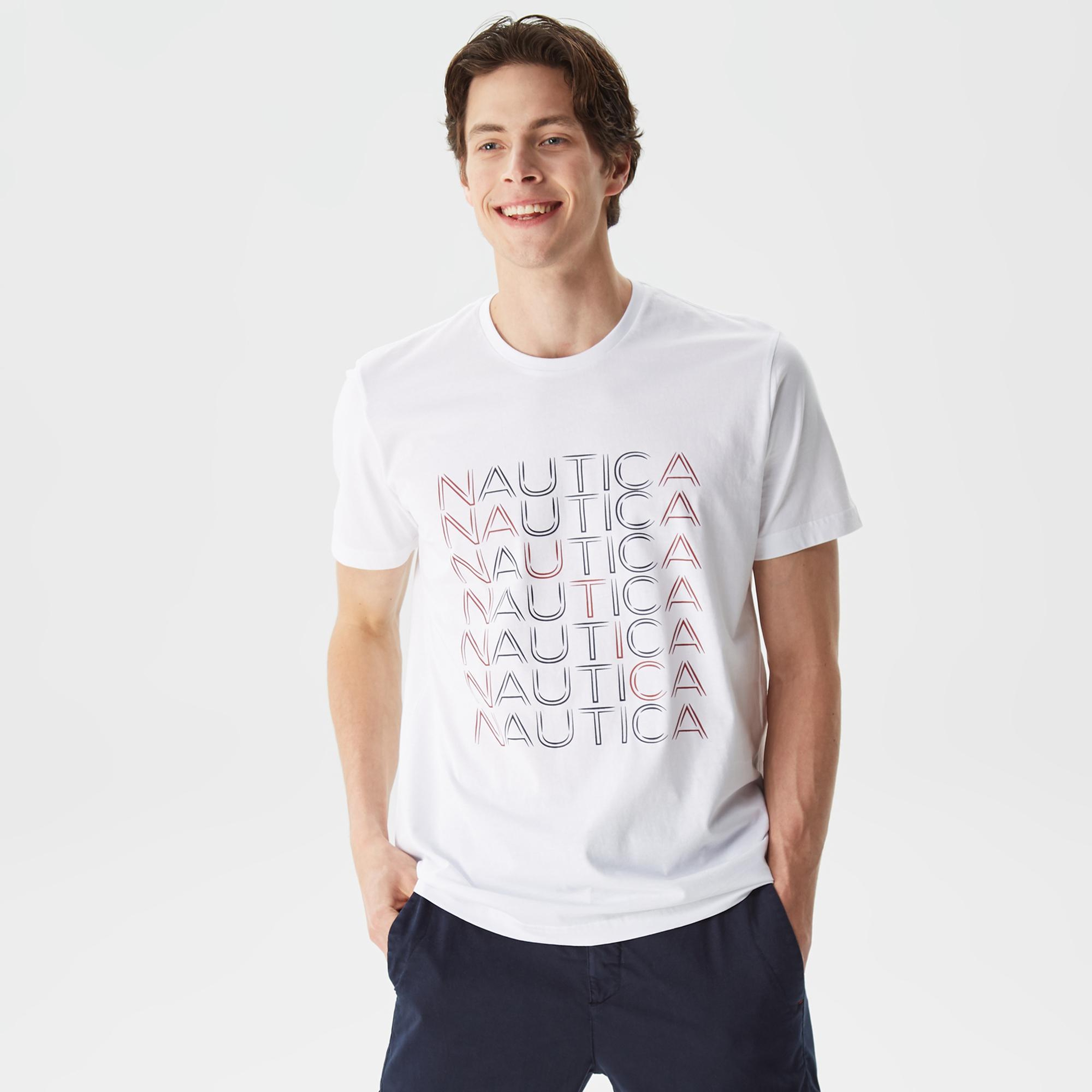Nautica Erkek Beyaz Baskılı Standart Fit T-Shirt