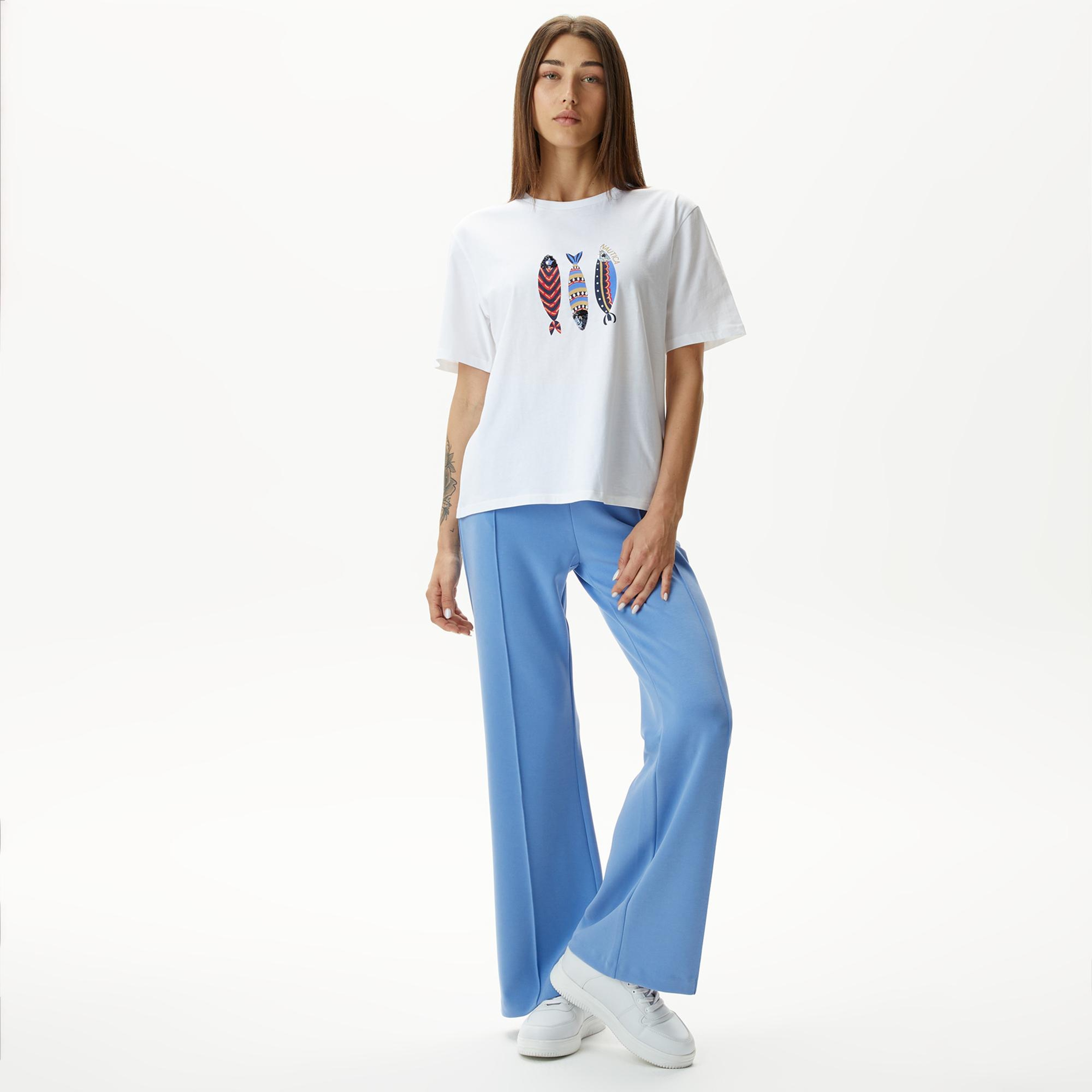 Nautica Kadın Beyaz Relaxed Fit T-Shirt