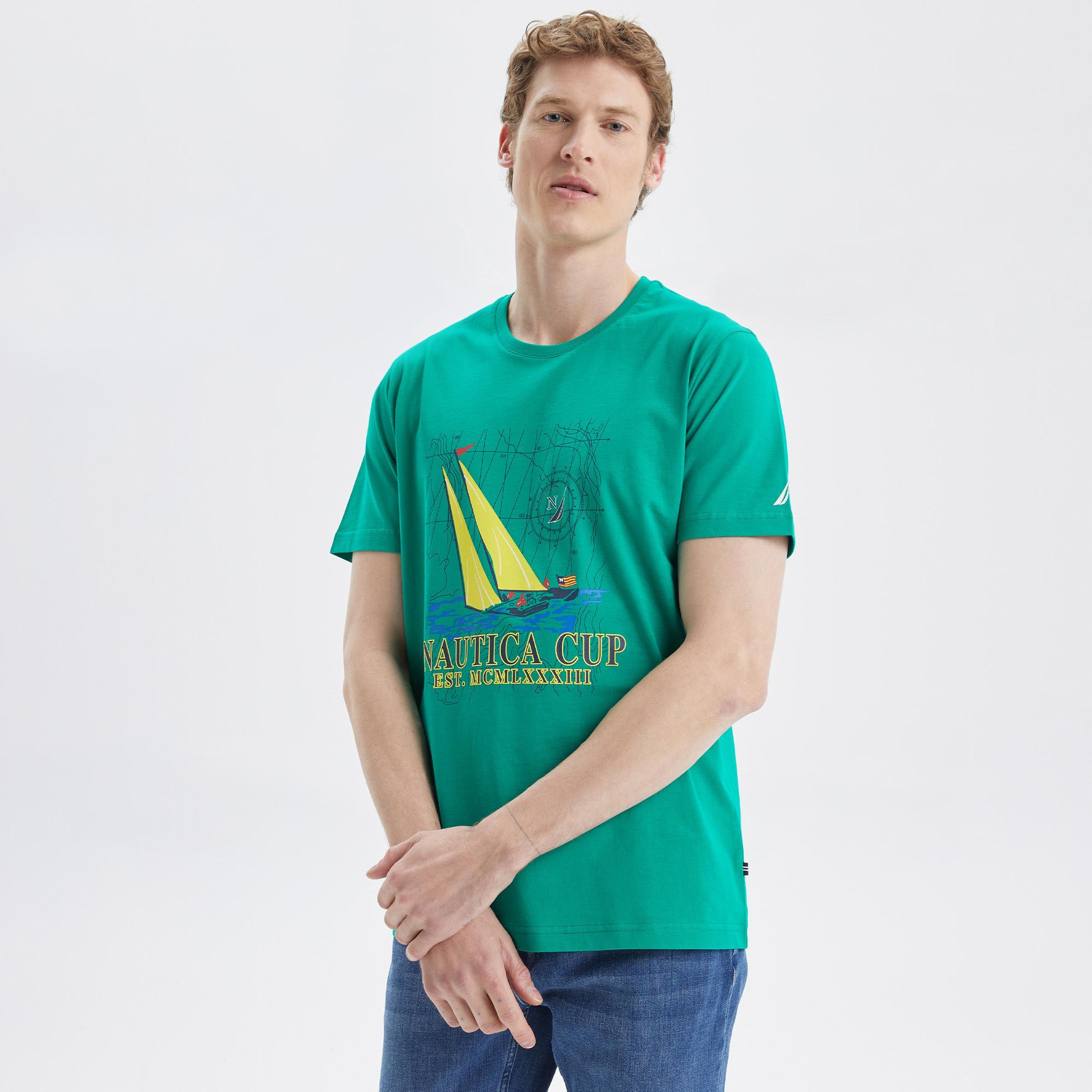 Nautica Erkek Yeşil Baskılı Standart Fit T-Shirt