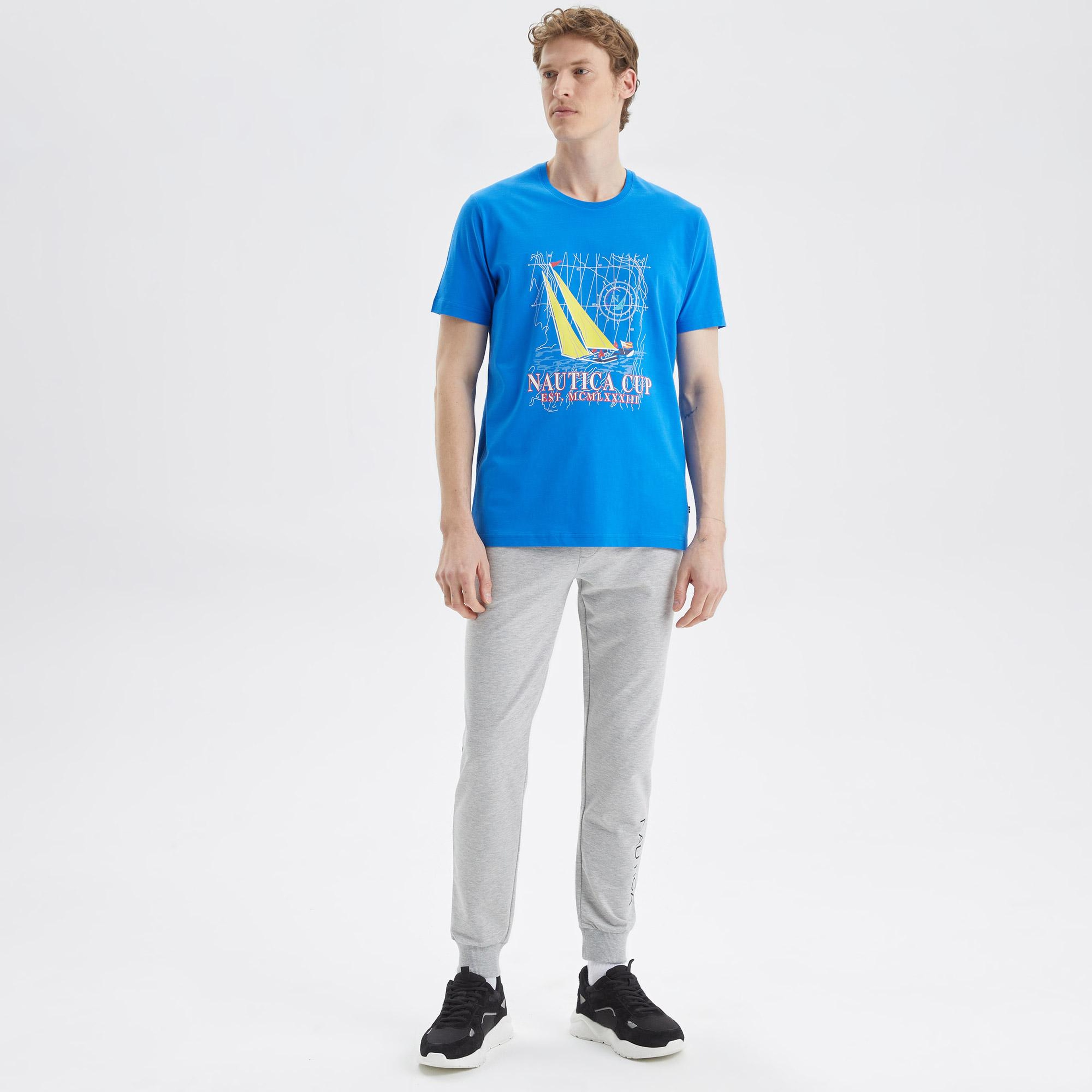 Nautica Erkek Mavi Baskılı Standart Fit T-Shirt