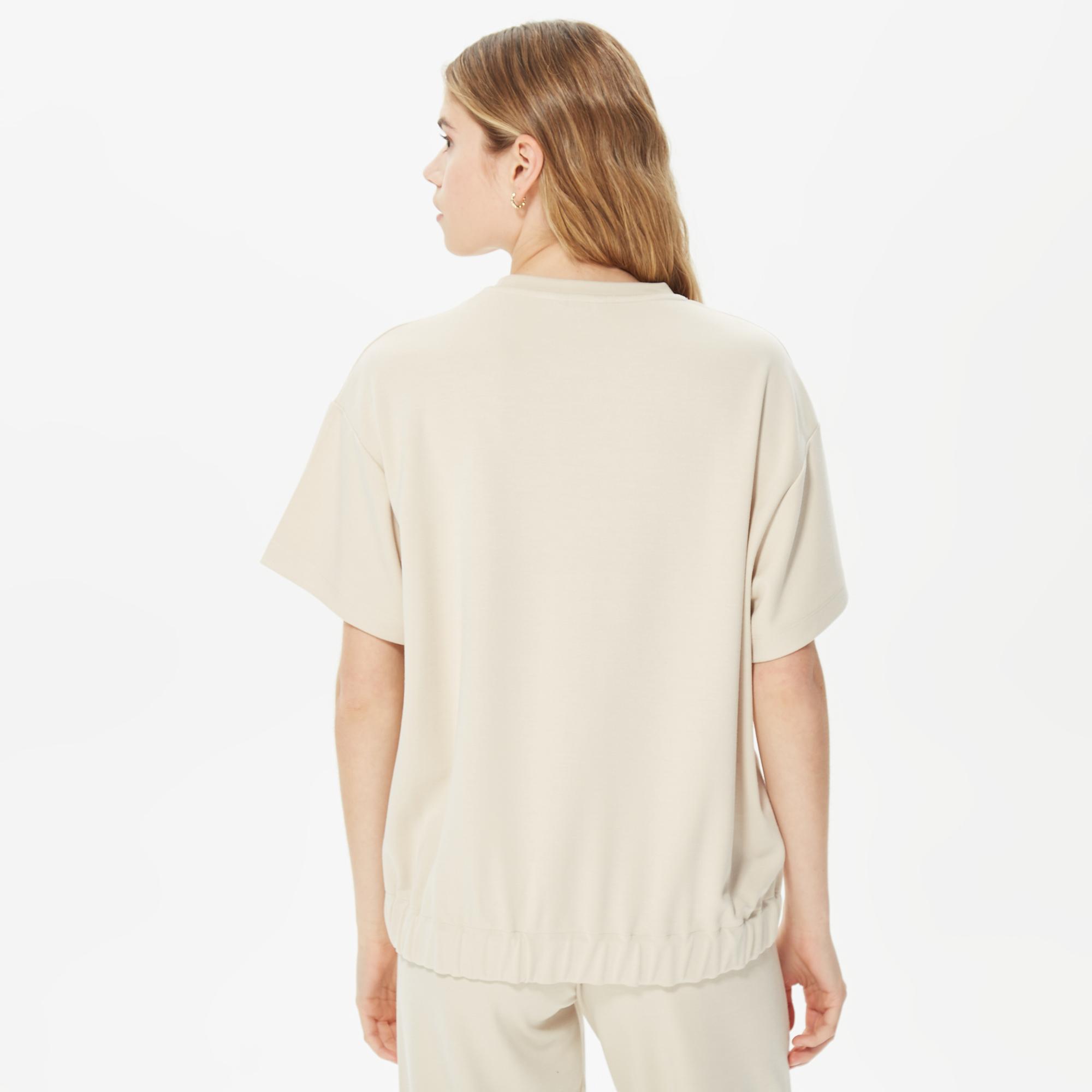 Nautica Kadın Bej Oversize Kısa Kollu Sweatshirt