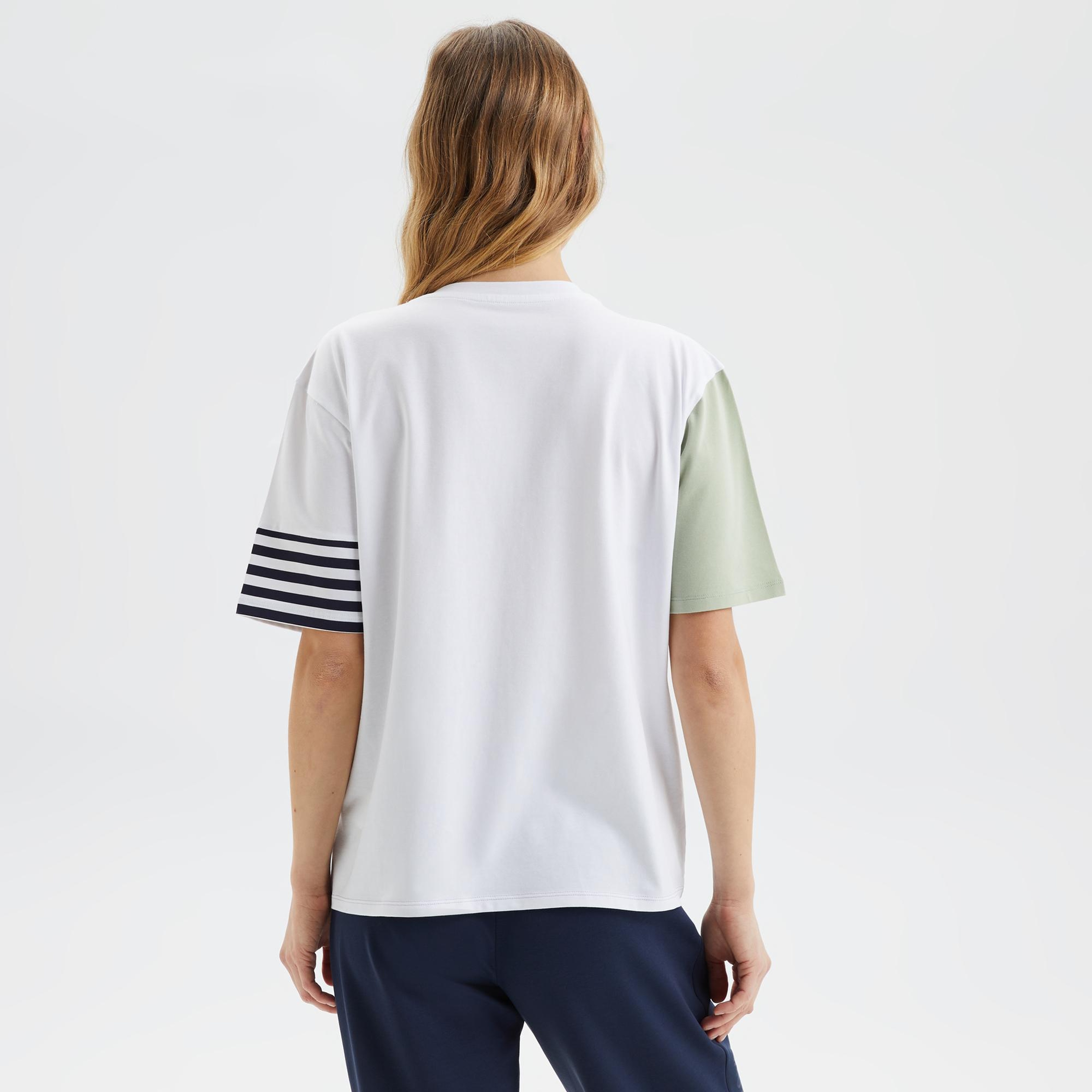 Nautica Kadın Mor Renk Bloklu Oversize T-Shirt