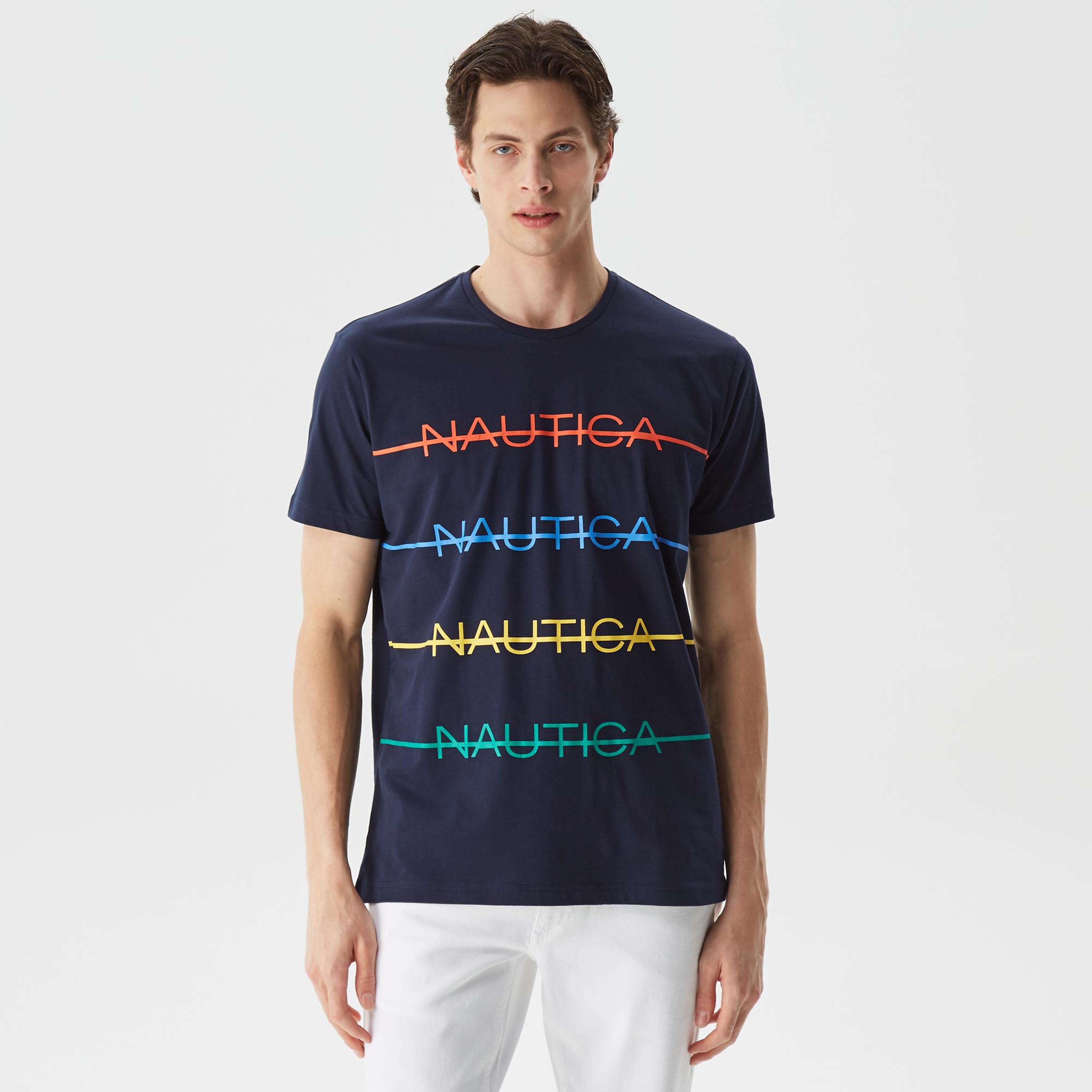 Nautica Erkek Lacivert Baskılı Standart Fit T-Shirt