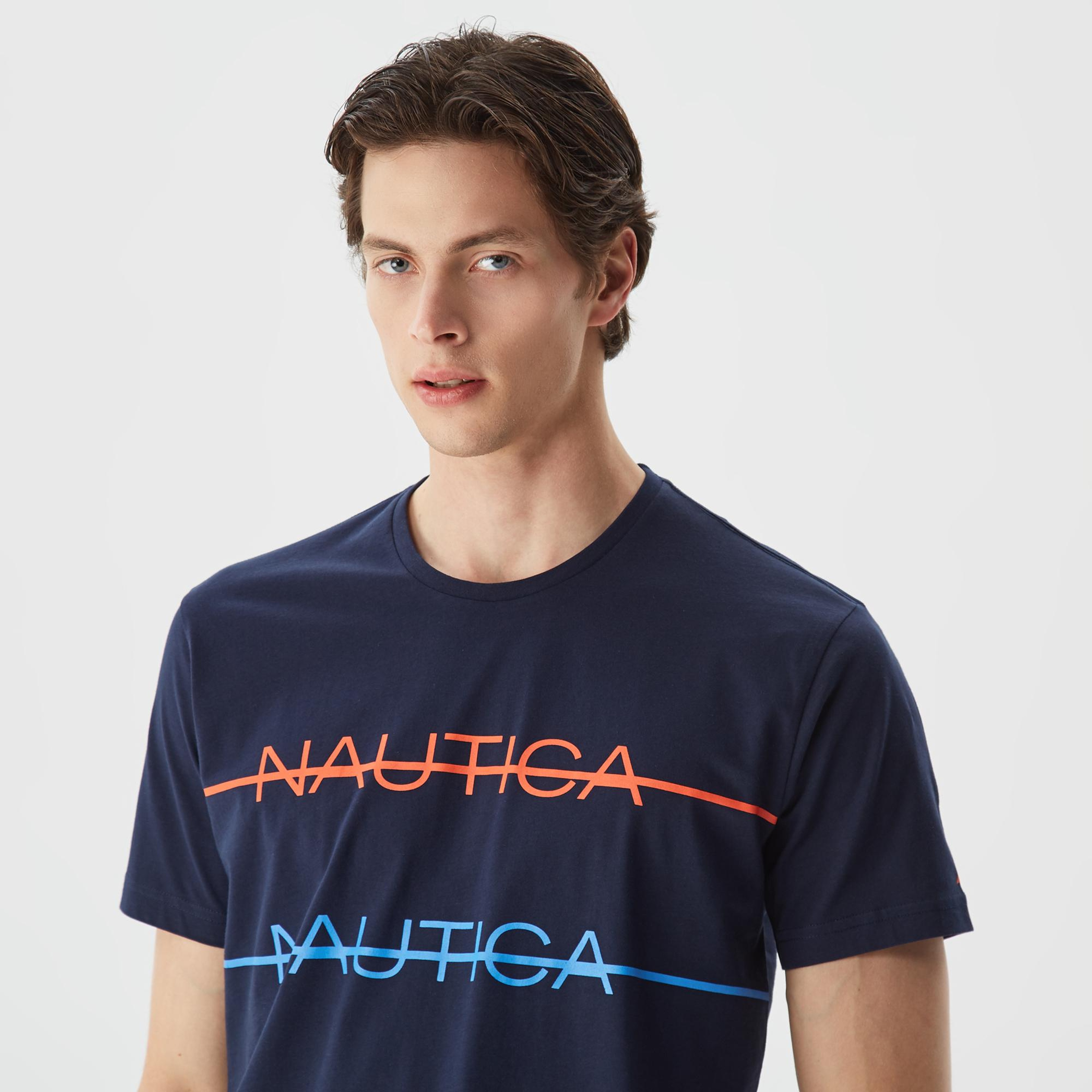 Nautica Erkek Lacivert Baskılı Standart Fit T-Shirt
