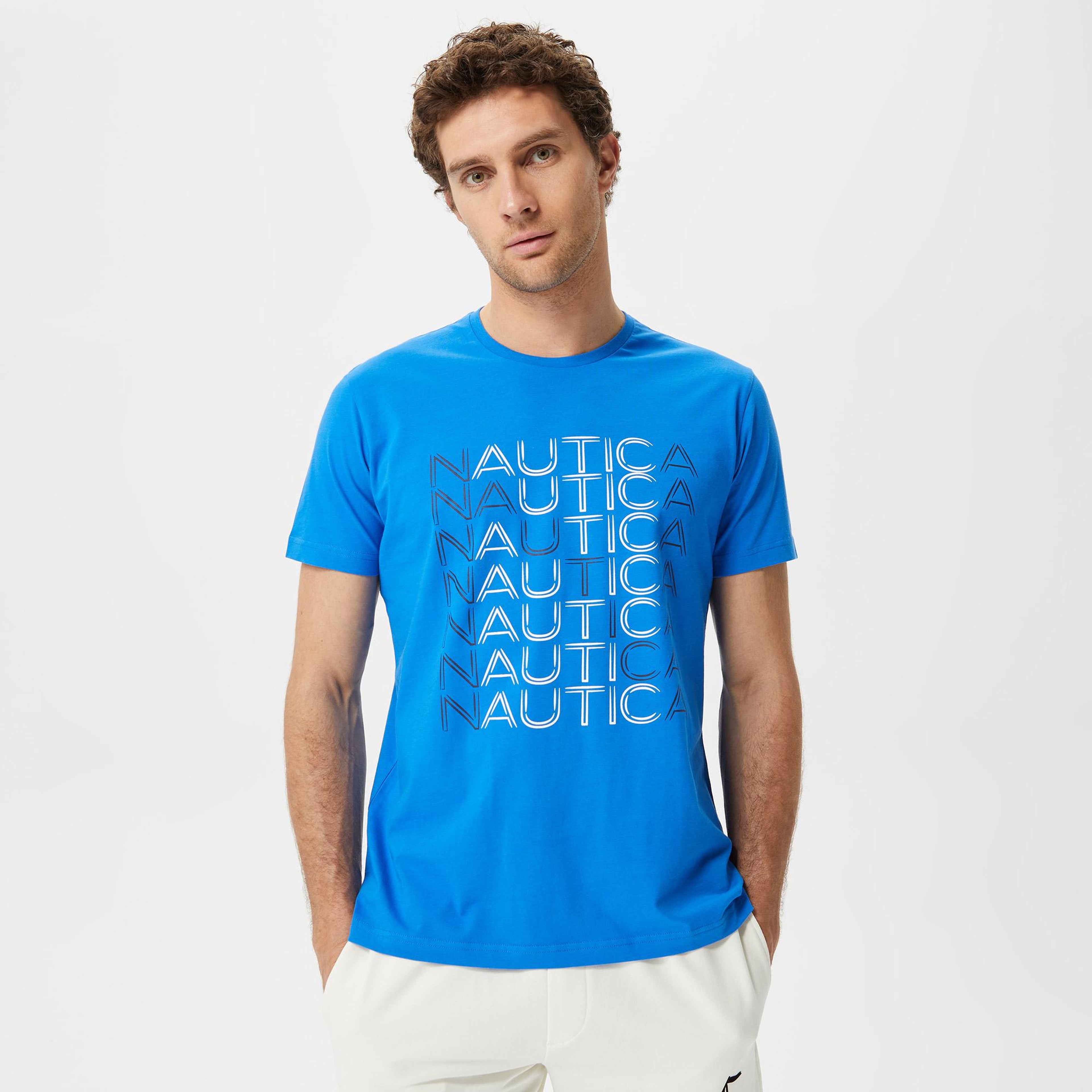 Nautica Erkek Mavi Baskılı Standart Fit T-Shirt