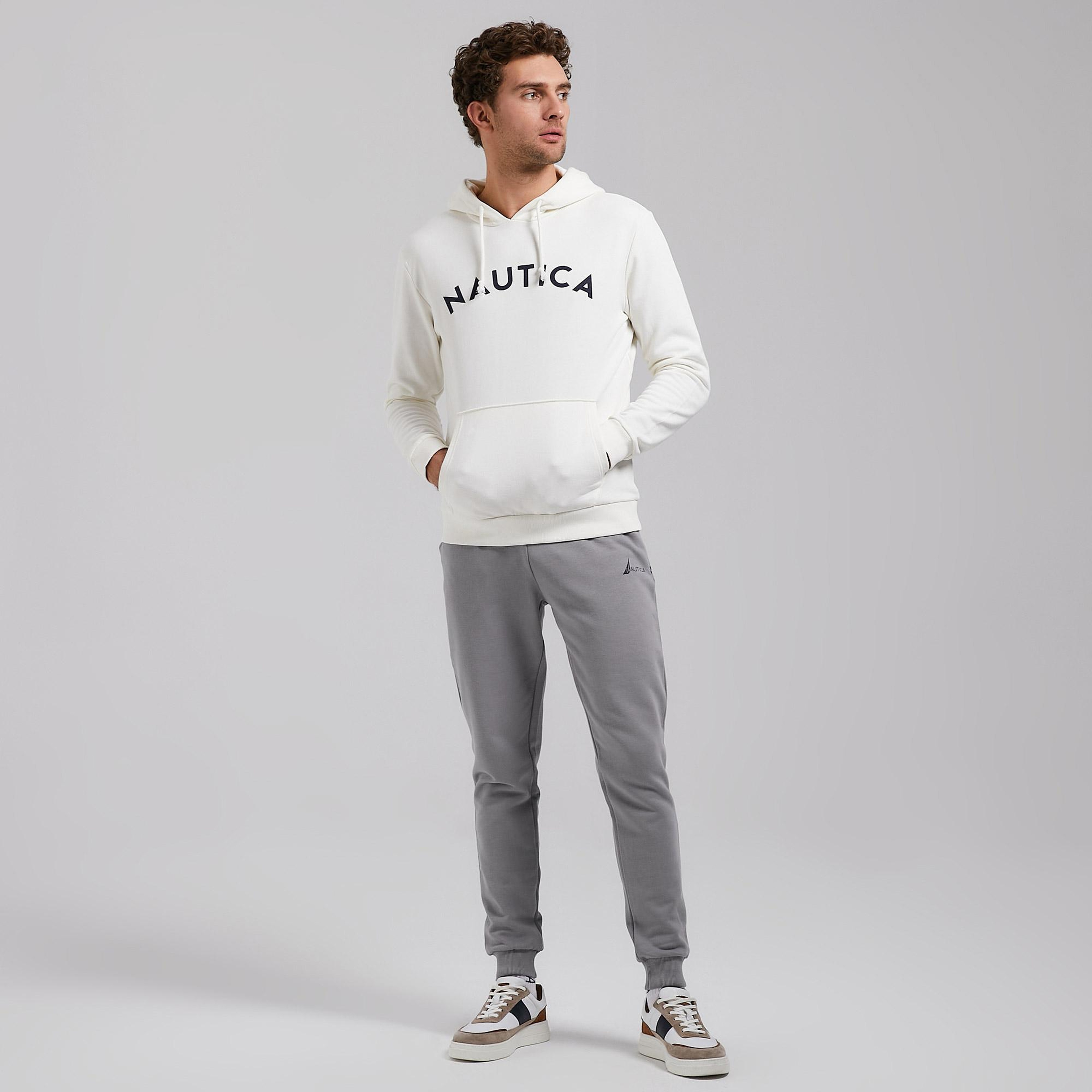Nautica Erkek Beyaz Standart Fit Kapüşonlu Sweatshirt
