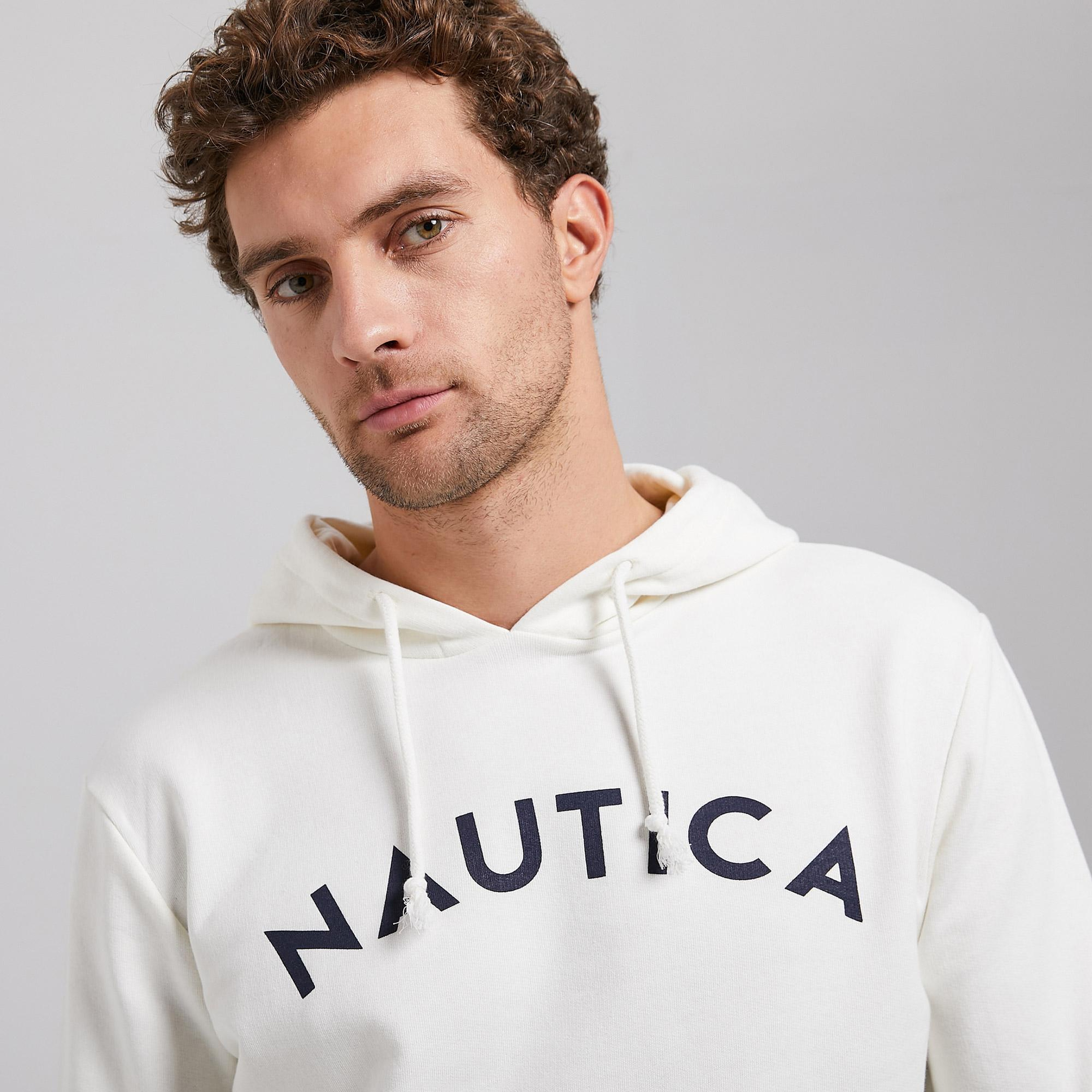 Nautica Erkek Beyaz Standart Fit Kapüşonlu Sweatshirt