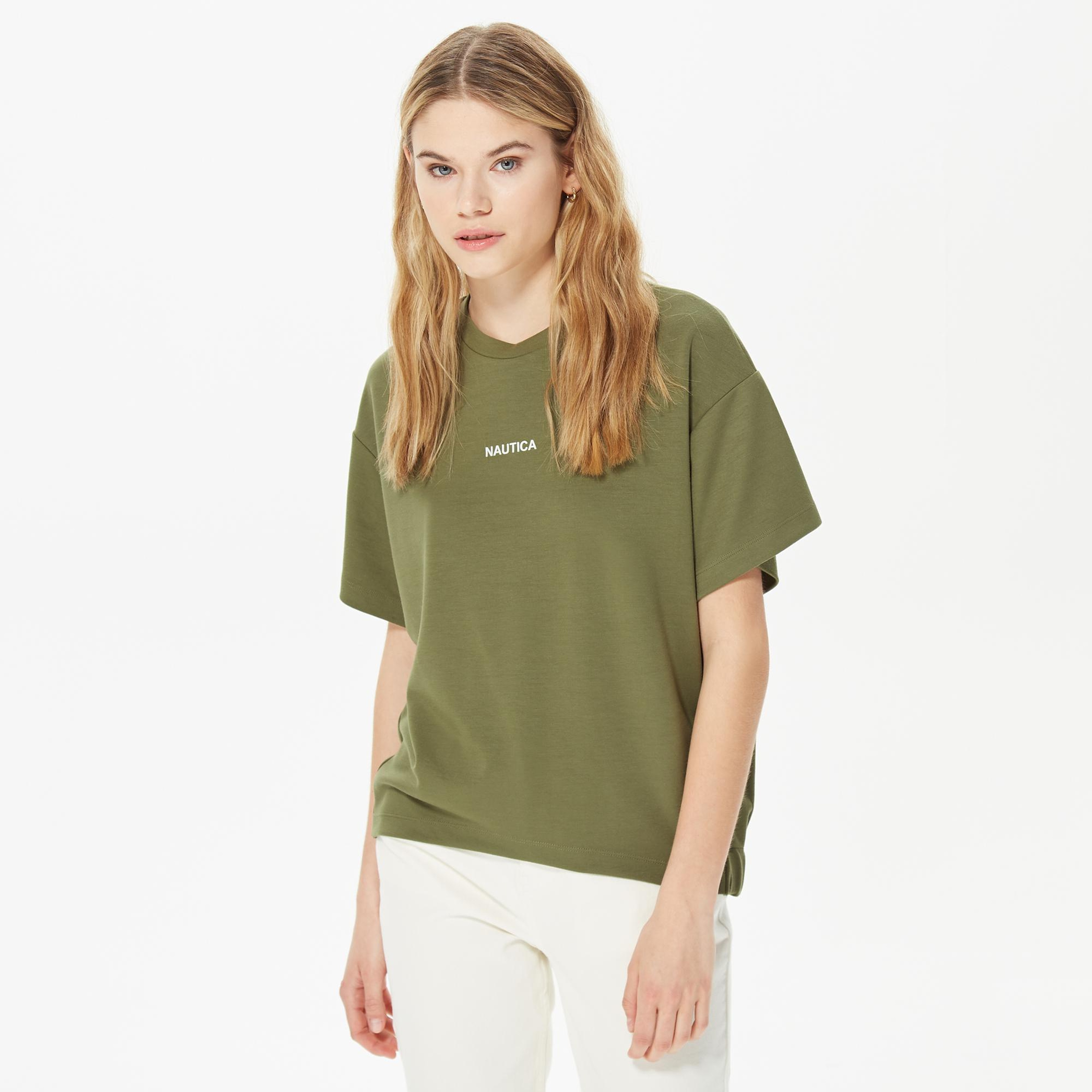 Nautica Kadın Yeşil Oversize Kısa Kollu Sweatshirt