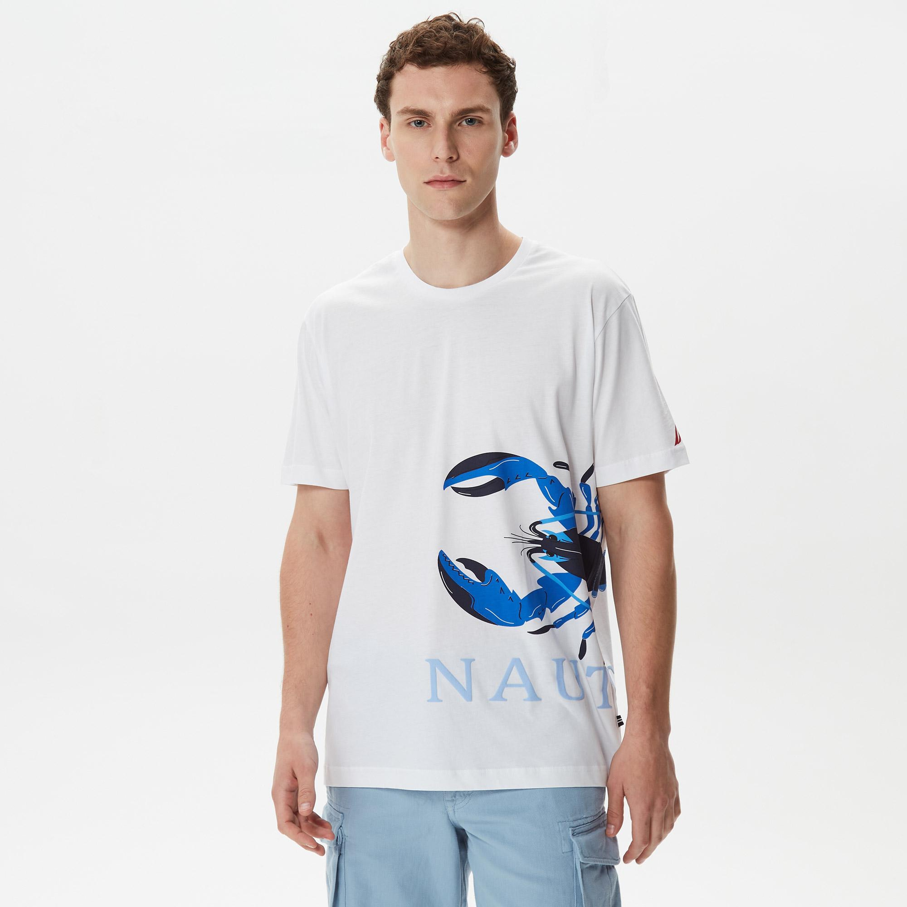 Nautica Erkek Beyaz Baskılı Standart Fit T-Shirt