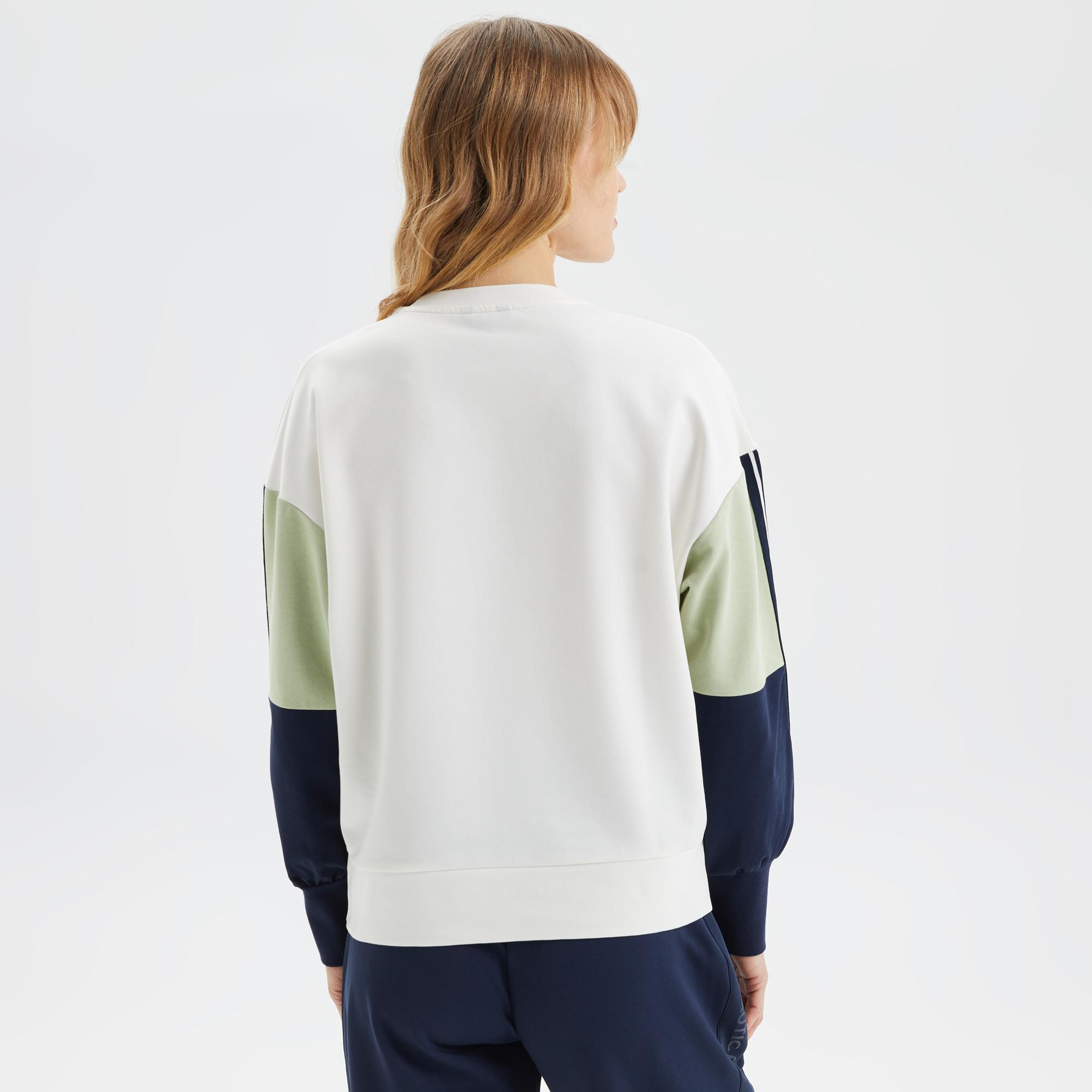 Nautica Kadın Krem Renk Bloklu Sweatshirt