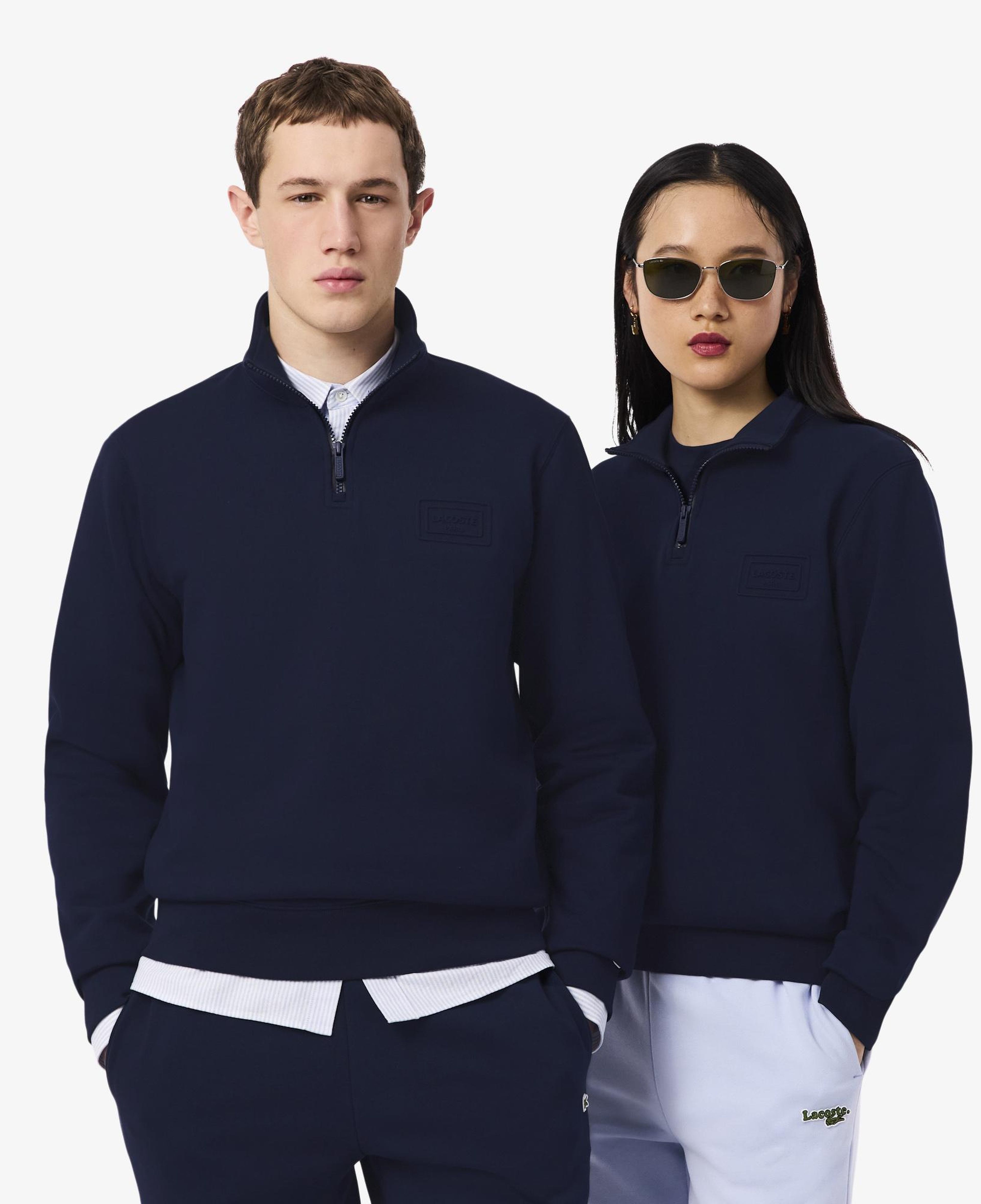 Unisex Classic Fit Yarım Fermuarlı Lacivert Sweatshirt