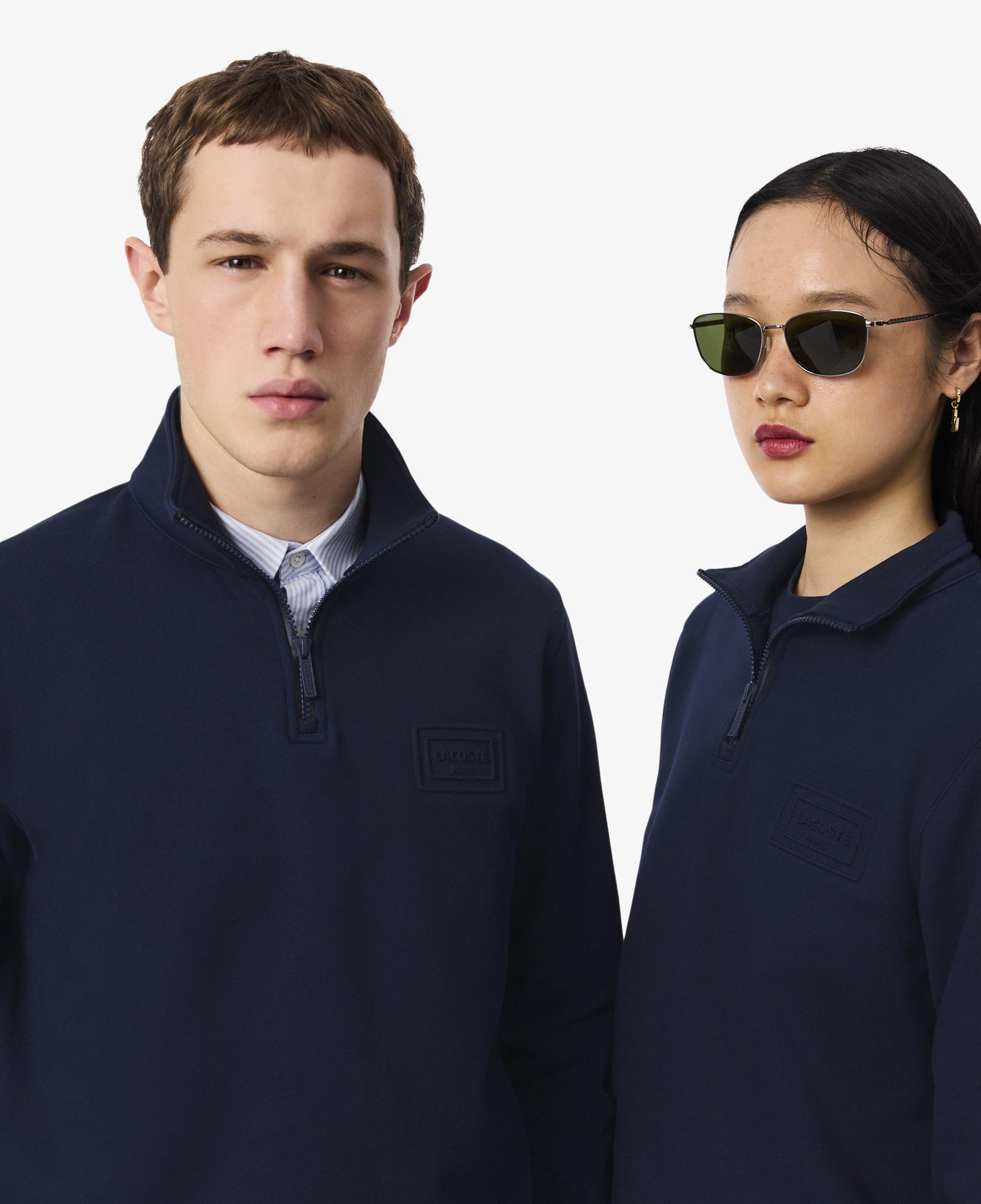 Unisex Classic Fit Yarım Fermuarlı Lacivert Sweatshirt