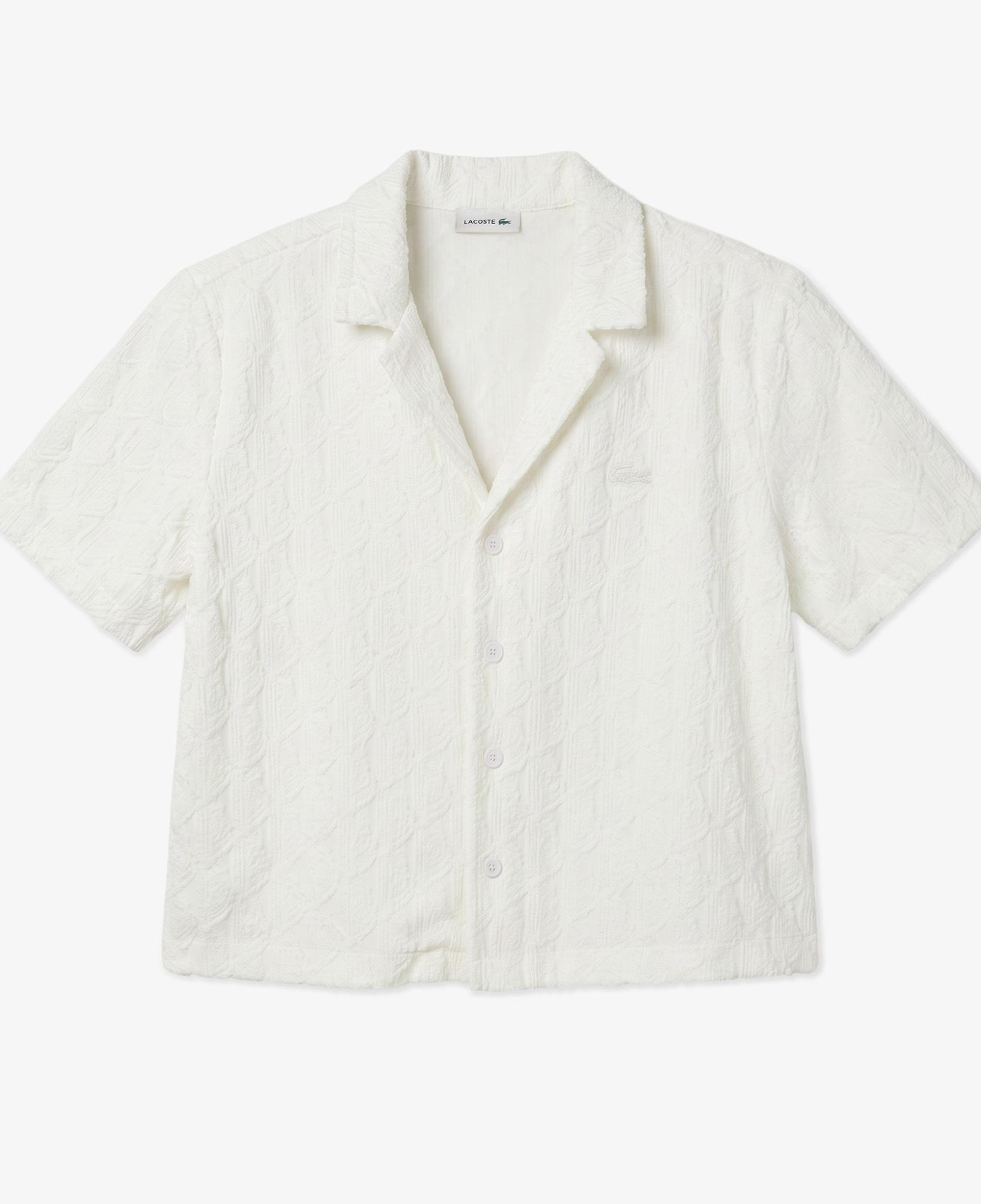Kadın Regular Fit Kısa Kollu Monogram Beyaz Gömlek