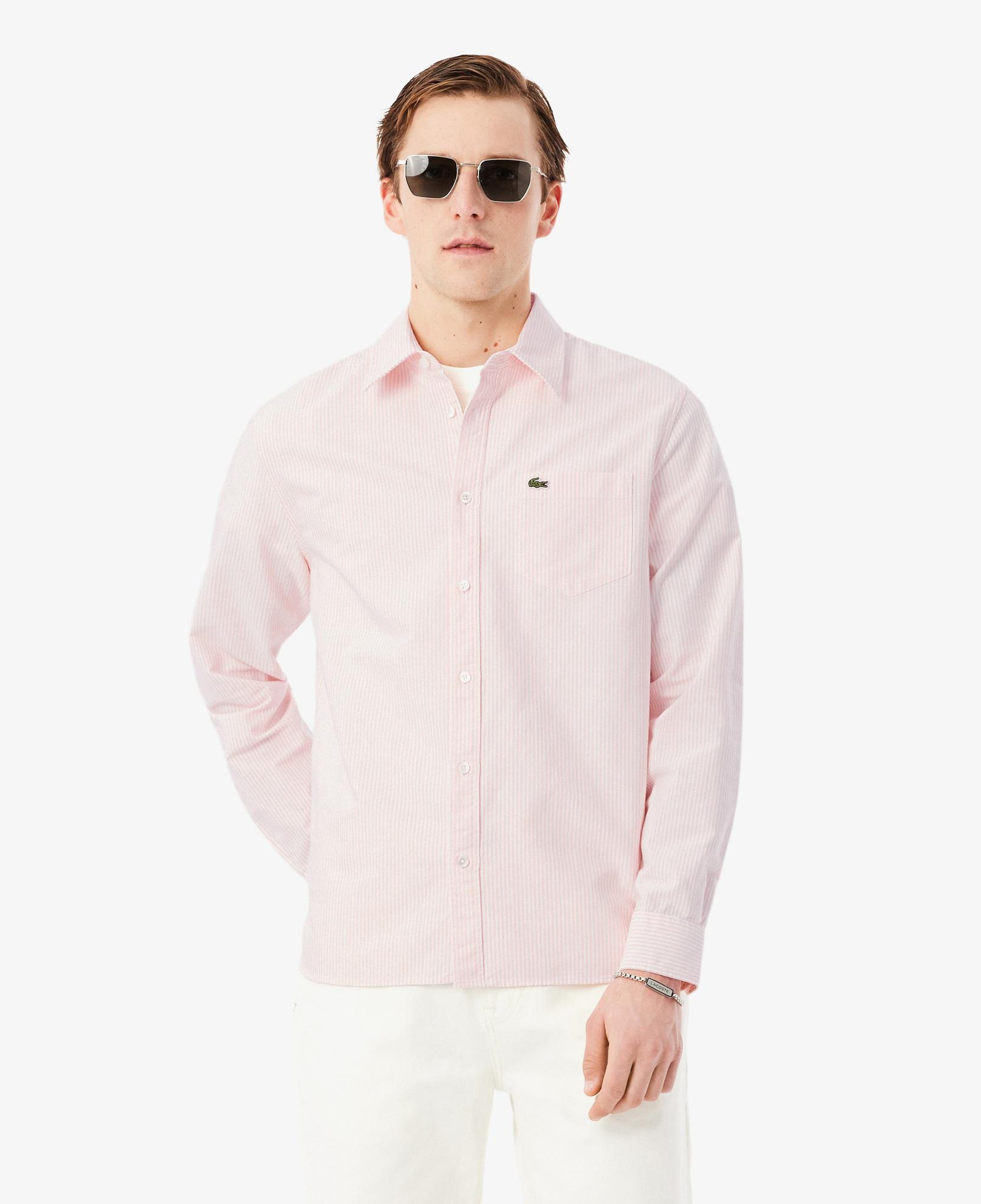 Erkek Regular Fit Çizgili Pembe Gömlek