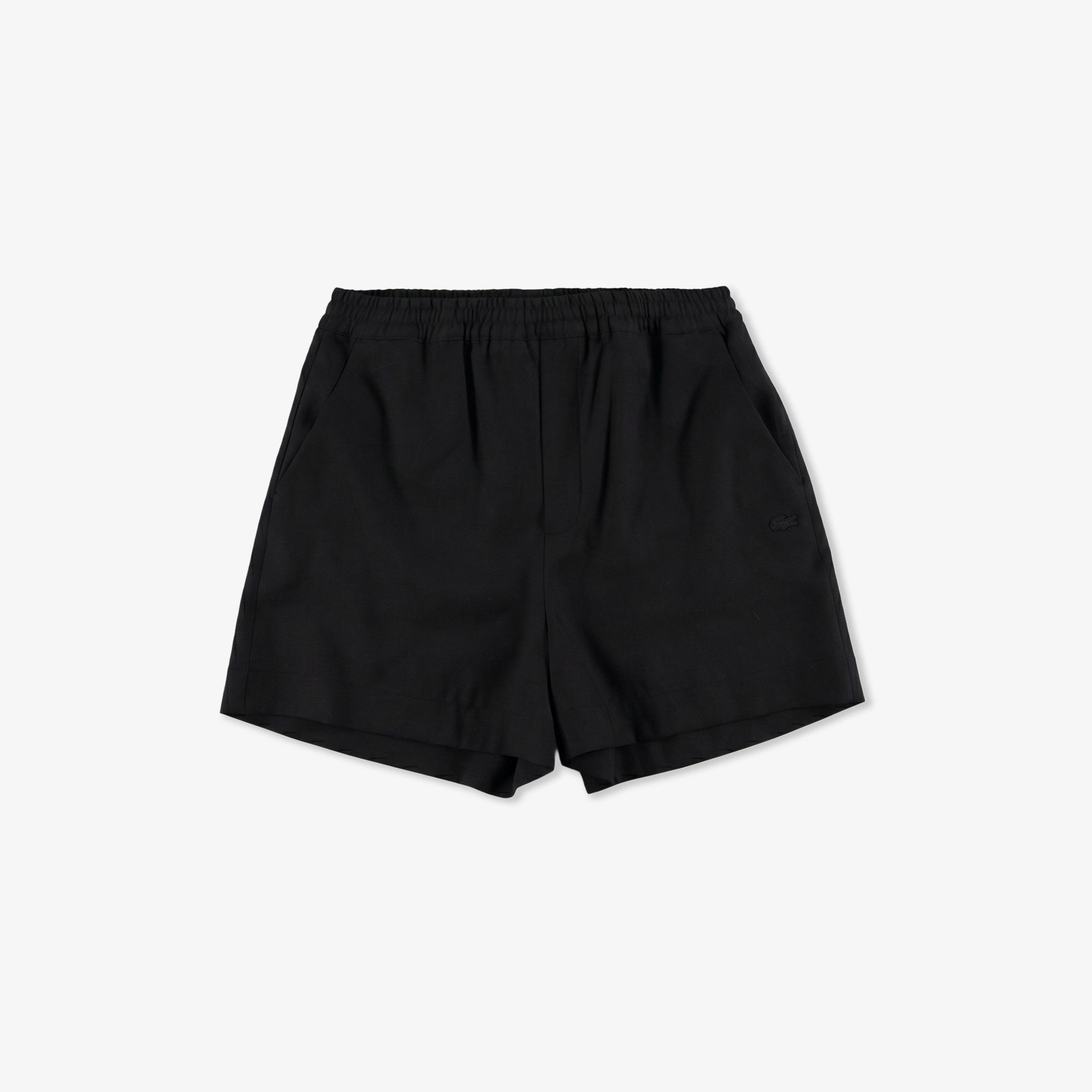 Kadın Relaxed Fit Keten Siyah Bermuda Şort